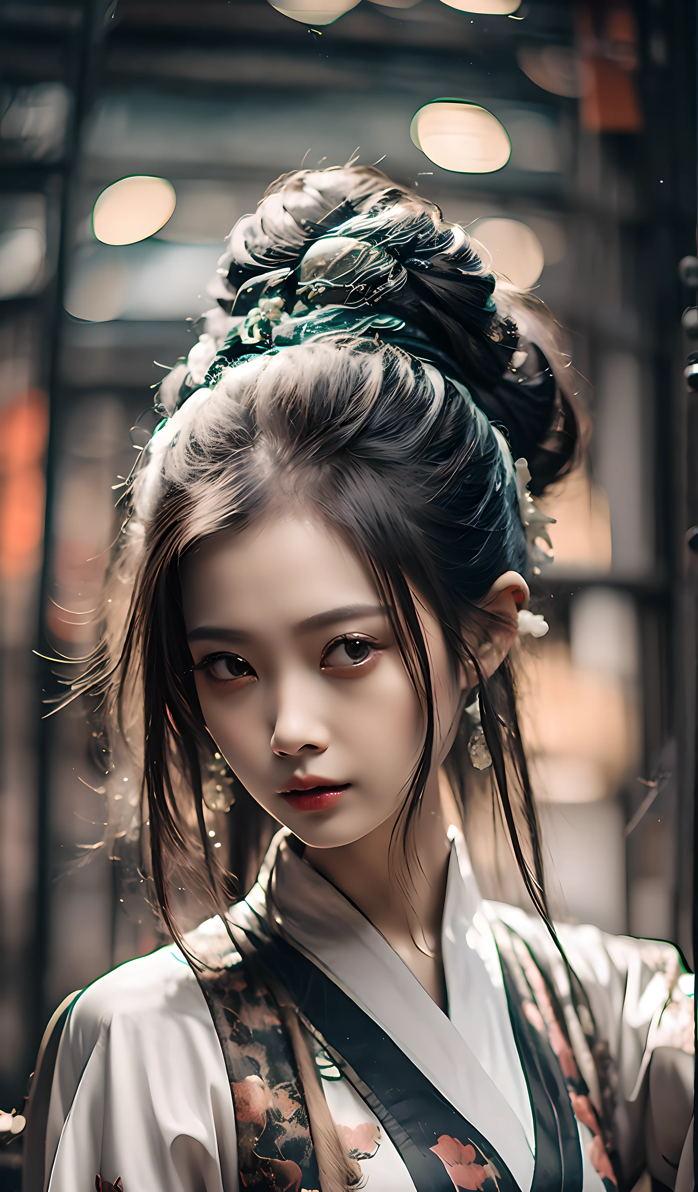 Best quality, masterpiece, high resolution, bust photo, wuxia 1girl, hanfu, prettiest hair, prettiest eyes, prettiest face, outdoor, clear background