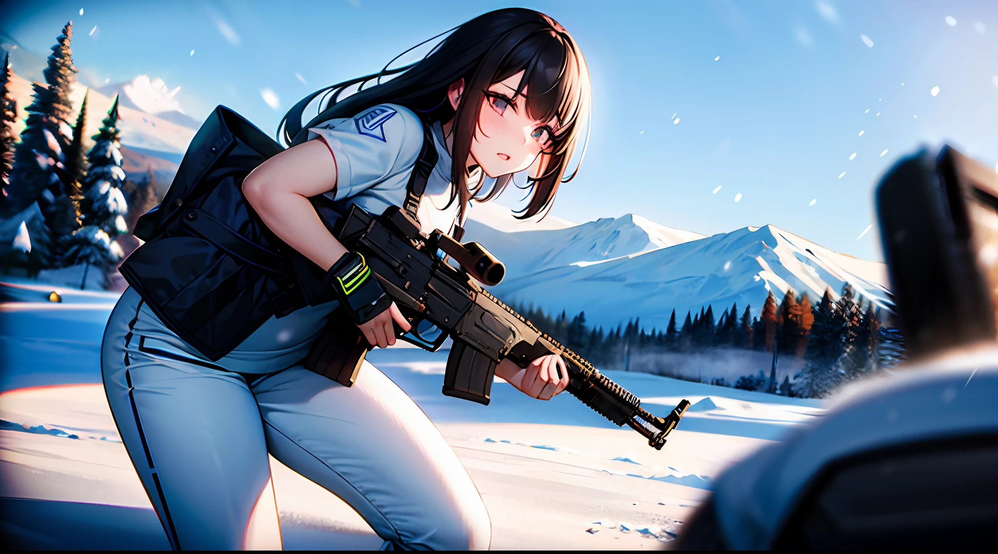 PMC, CQB, CQC, assault rifle, battle girl, snow mountain, white clothes