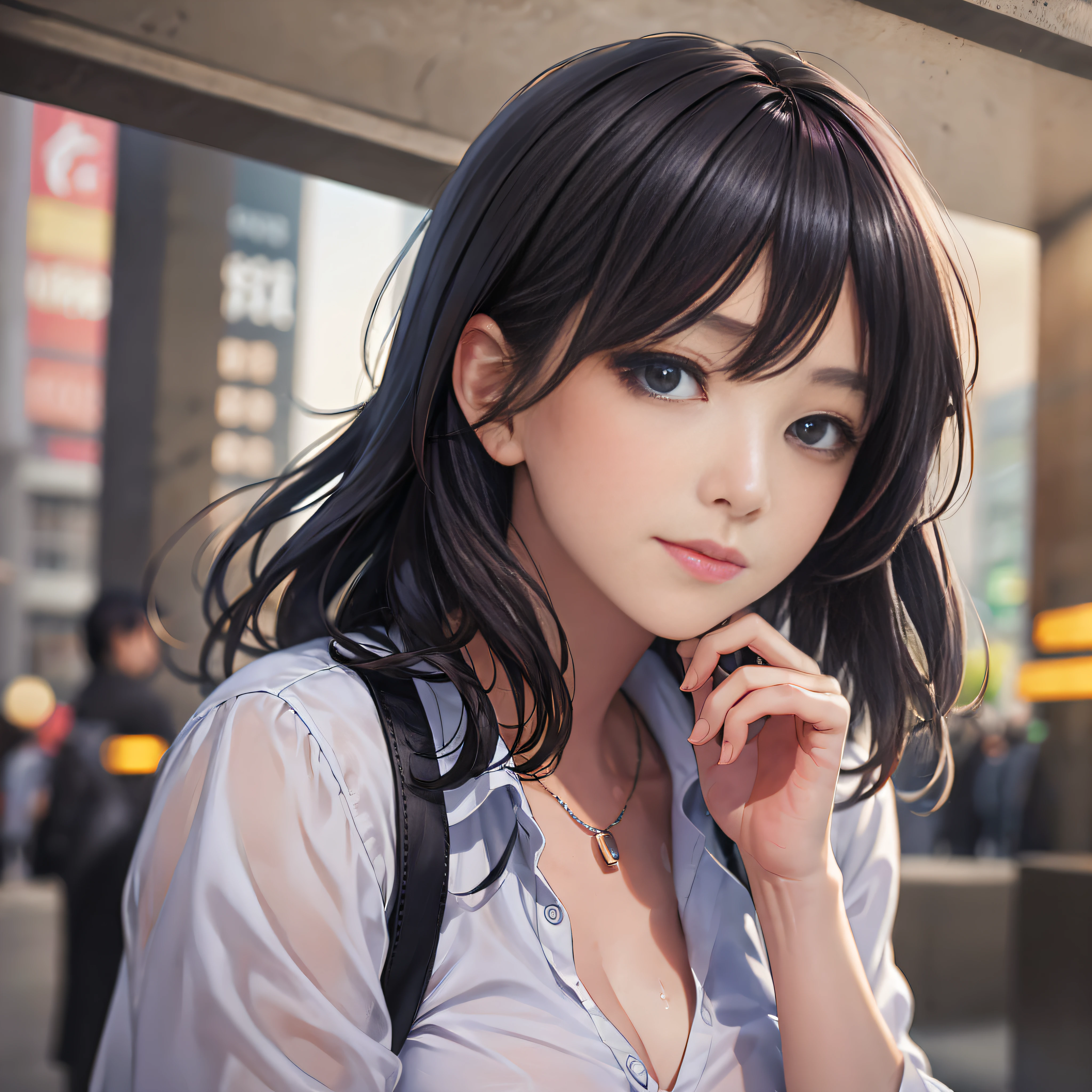 The girls1people、独奏、White polo shirt、White sneakers、Tennis Wear、White mini skirt、A masterpiece、the best qualityt、Realstic、hyper detailed、(Glossy skin、be sweaty:1.4)、absurdress、Looking at the camera、short dark hair、Brown eye、Slender、Dynamic lighting、high - resolution、sharpening Focus、Depth-of-field、Detailed eye、Sharp eyes、Realistic eyes --auto