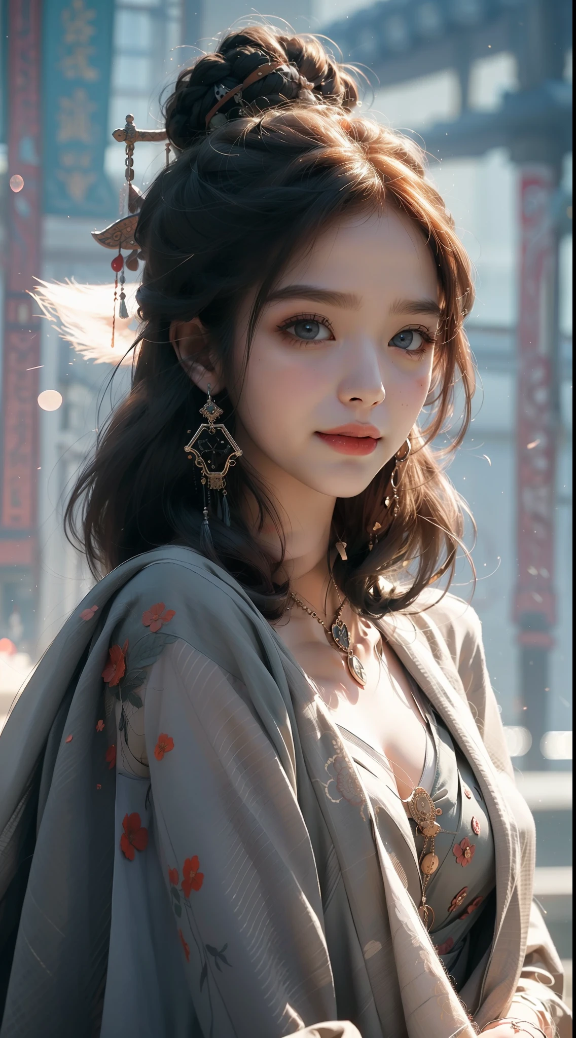 To be or not to be,It's a question official art,统一 8k 壁纸,hyper detailed,Beauty and aesthetics,The Masterpiece,best qulity,Lifelike,(zentangle,a Mandala,Tangles,entangled),Medieval Tang Dynasty beauty,Complex clothes,hime cut, Black hair, upturned eyes,staring,pupils sparkling, (Black eyes),long eyelash,Seductive smile,Extremely-Detailed,dynamicangle,The most beautiful form of chaos,elegantly,Fauvistdesign,Bright color,Romanticism zhongfenghu