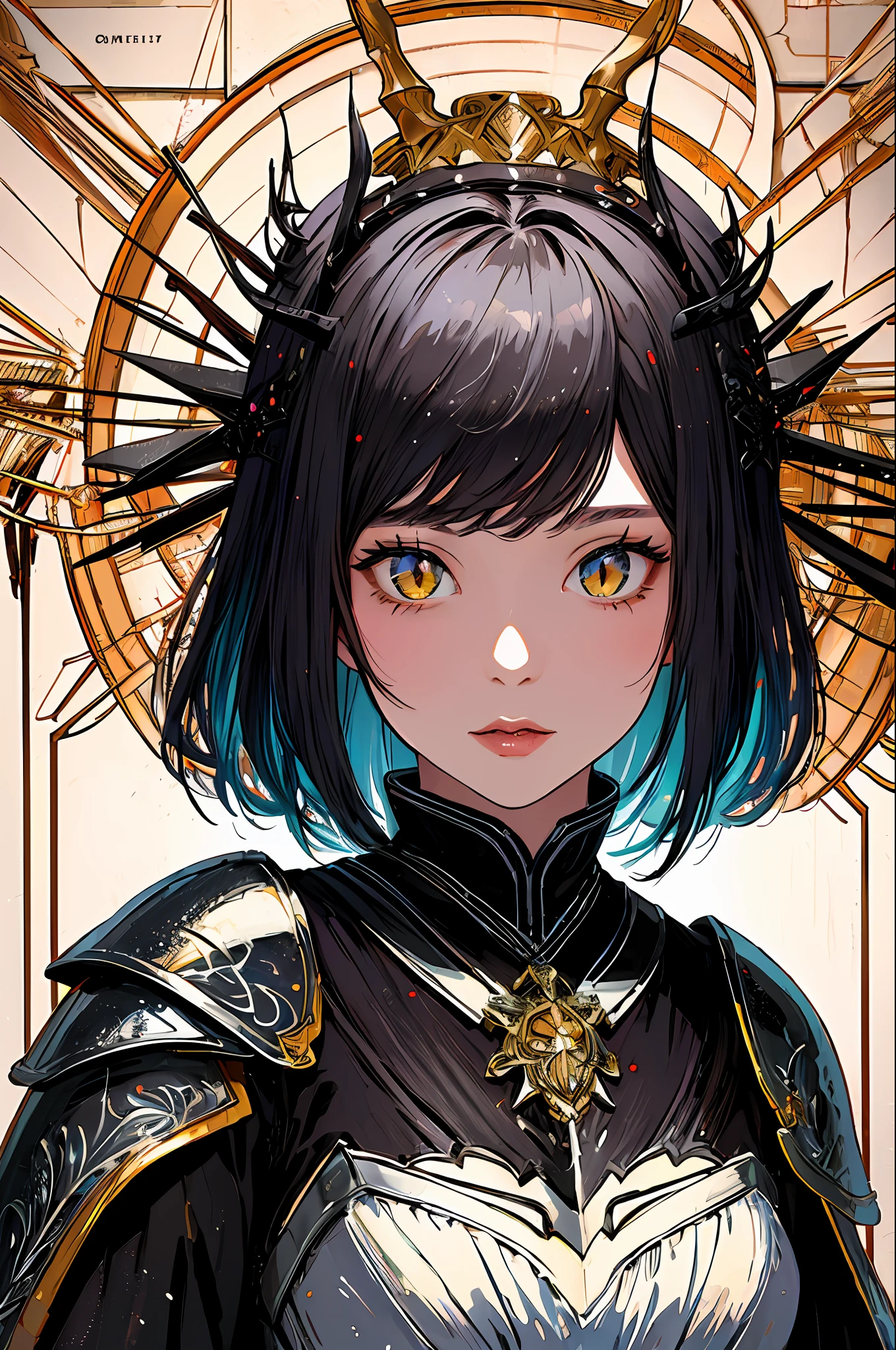 (masterpiece, top quality, best quality, official art, beautiful and aesthetic:1.2), cateyes,1girl, solo, armour, magic, light particles, upper body, extreme detailed, highest detailed, optical mixing, playful patterns, lively texture, unique visual effect