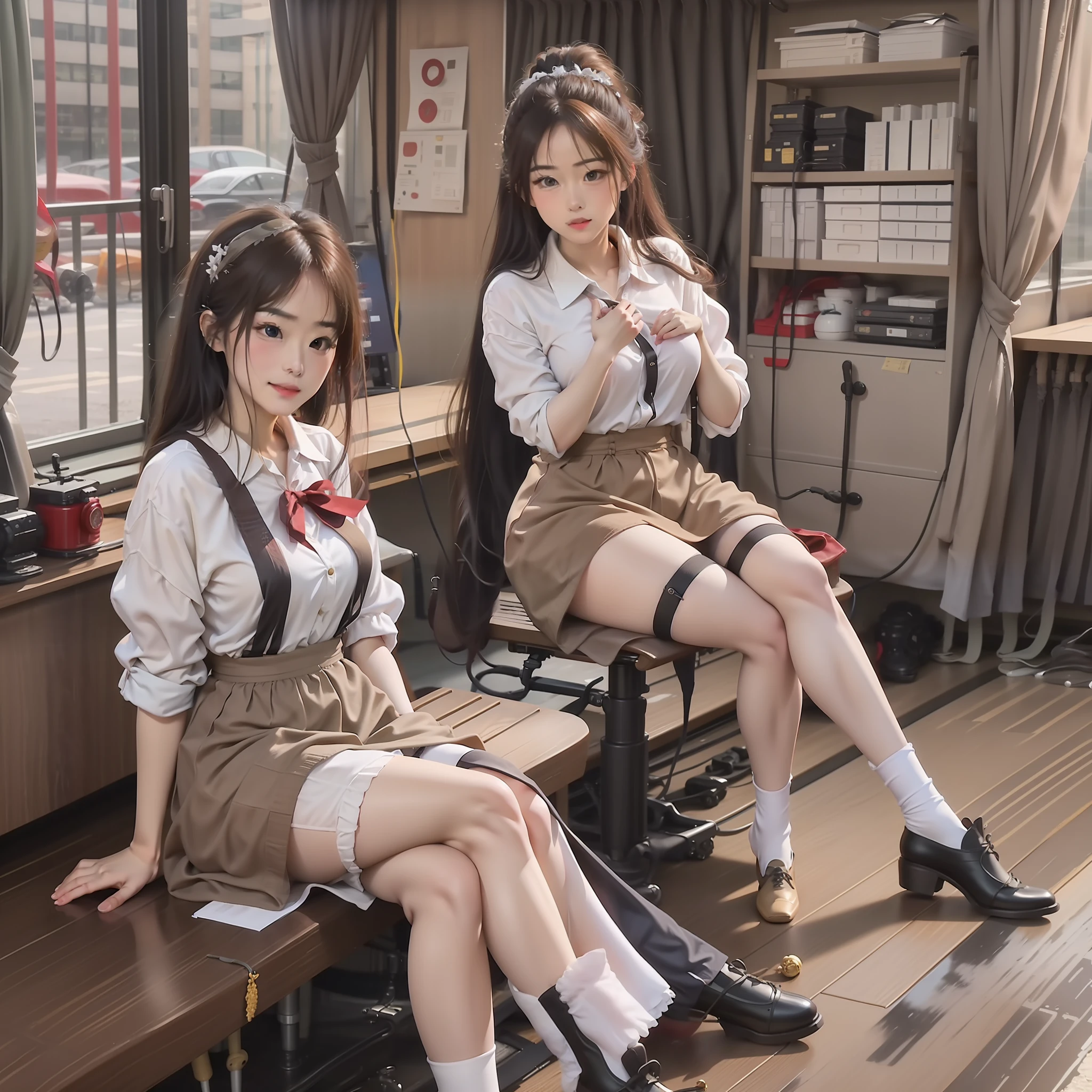 Workplace royal sister,Beautiful posture,White-legged stockings,High-heeledshoes。The ultra-Realistically,lifelike。film