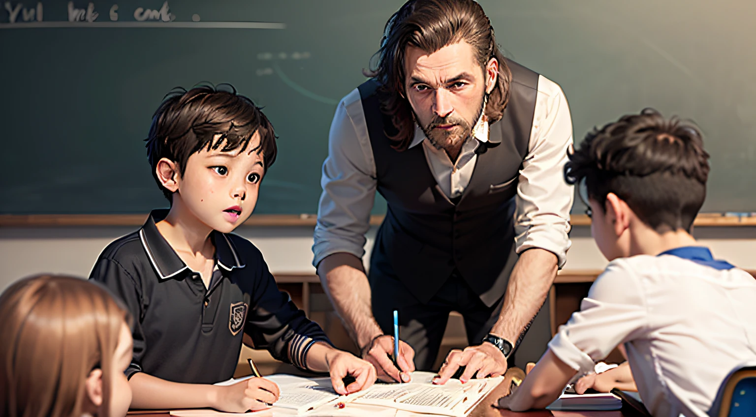 Male teacher teaching several children --auto