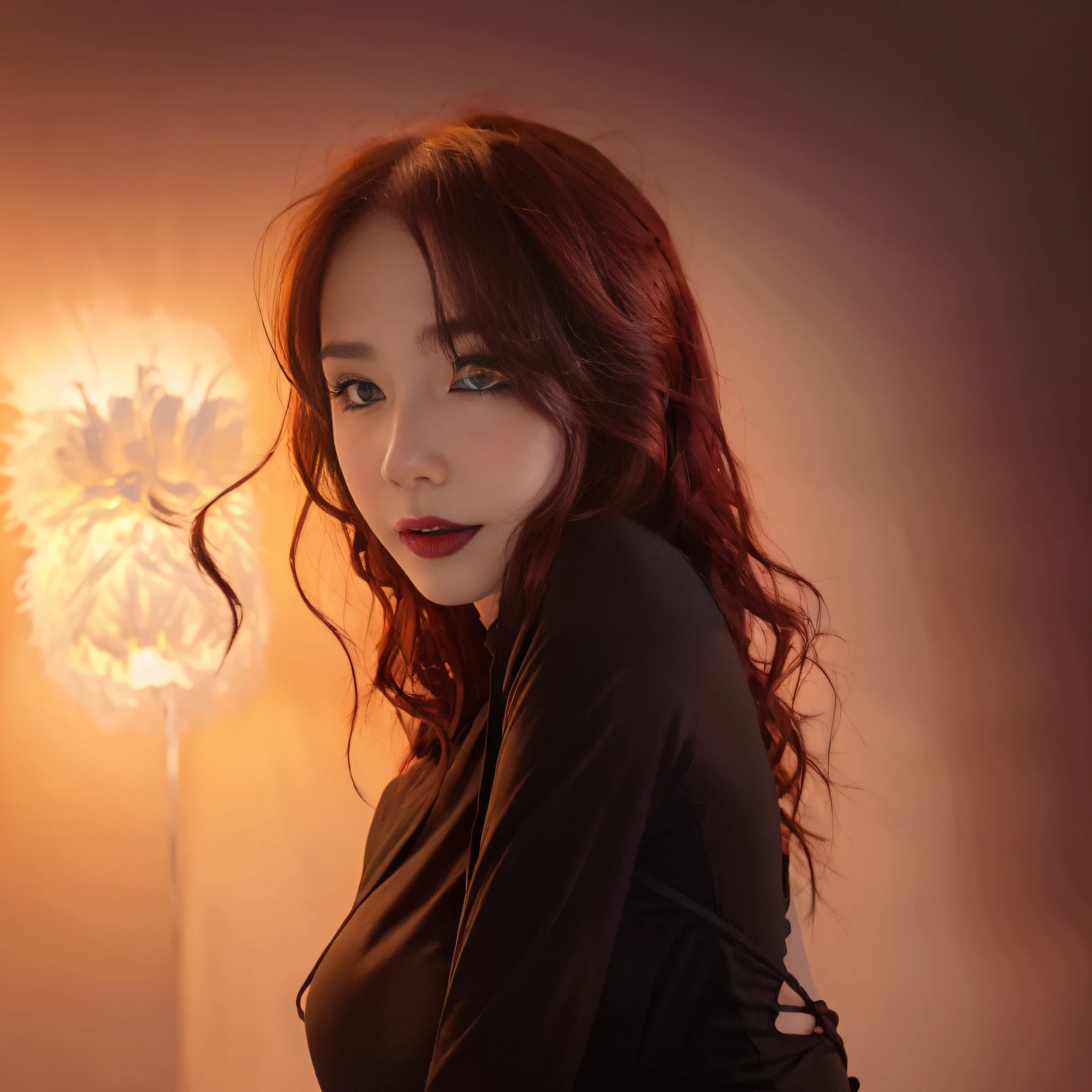 Masterpiece, detailed, soft lighting, gothic Catwoman with long red hair, orange eyes chibi, white background, simple background