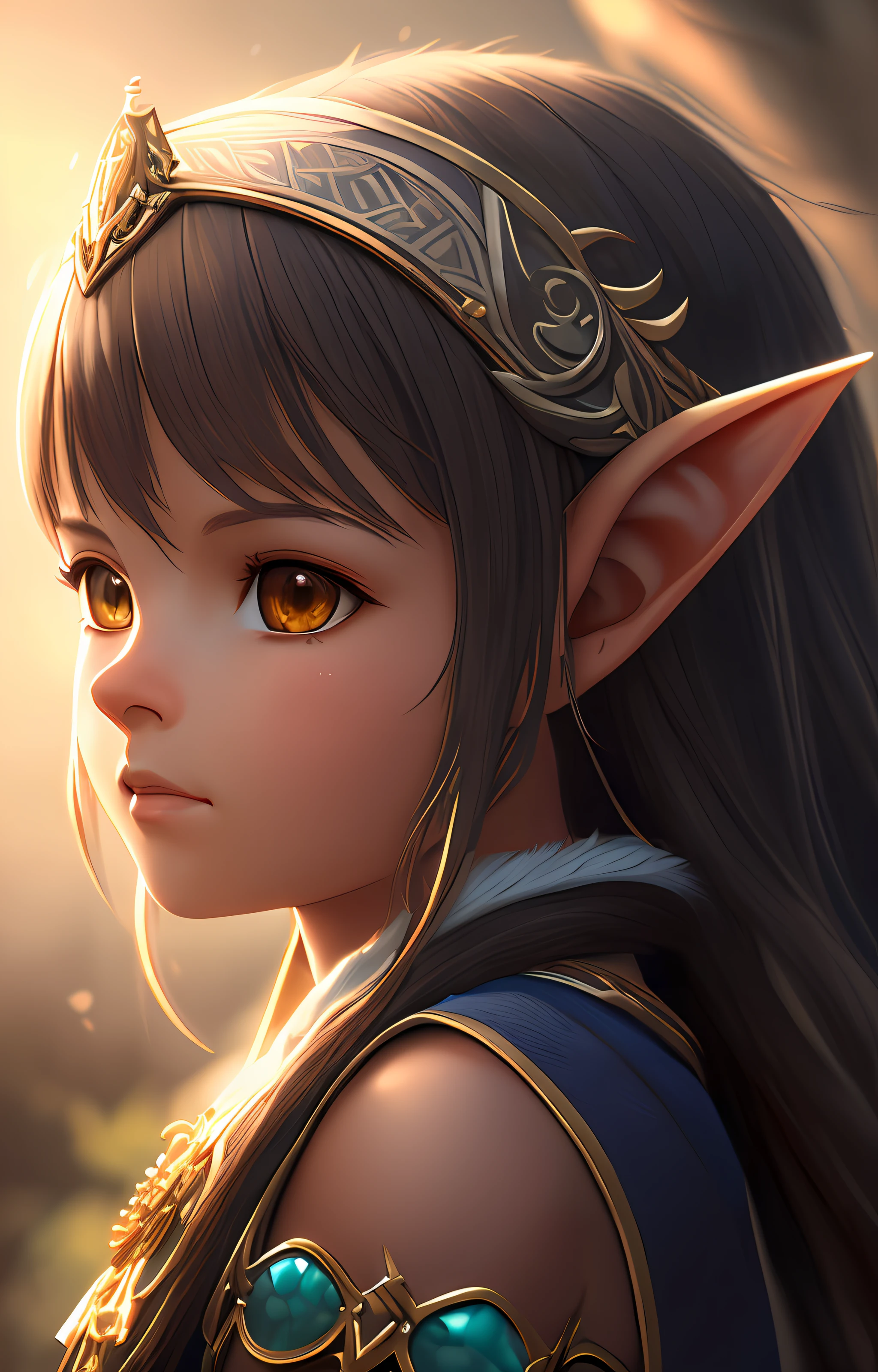 (extremely detailed CG unity 8k wallpaper), (masterpiece), (best quality), (realistic), fantasy, elf, princess, child, concept art, smooth, sharp focus, rule of thirds, dark fantasy, intricate details, medium shot, (backlighting)