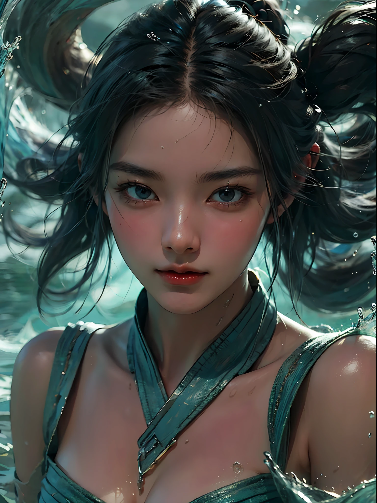 Best quality,masterpiece,ultra high res,1girl,beautiful_face,detailed skin,yushui,Filled with water energy