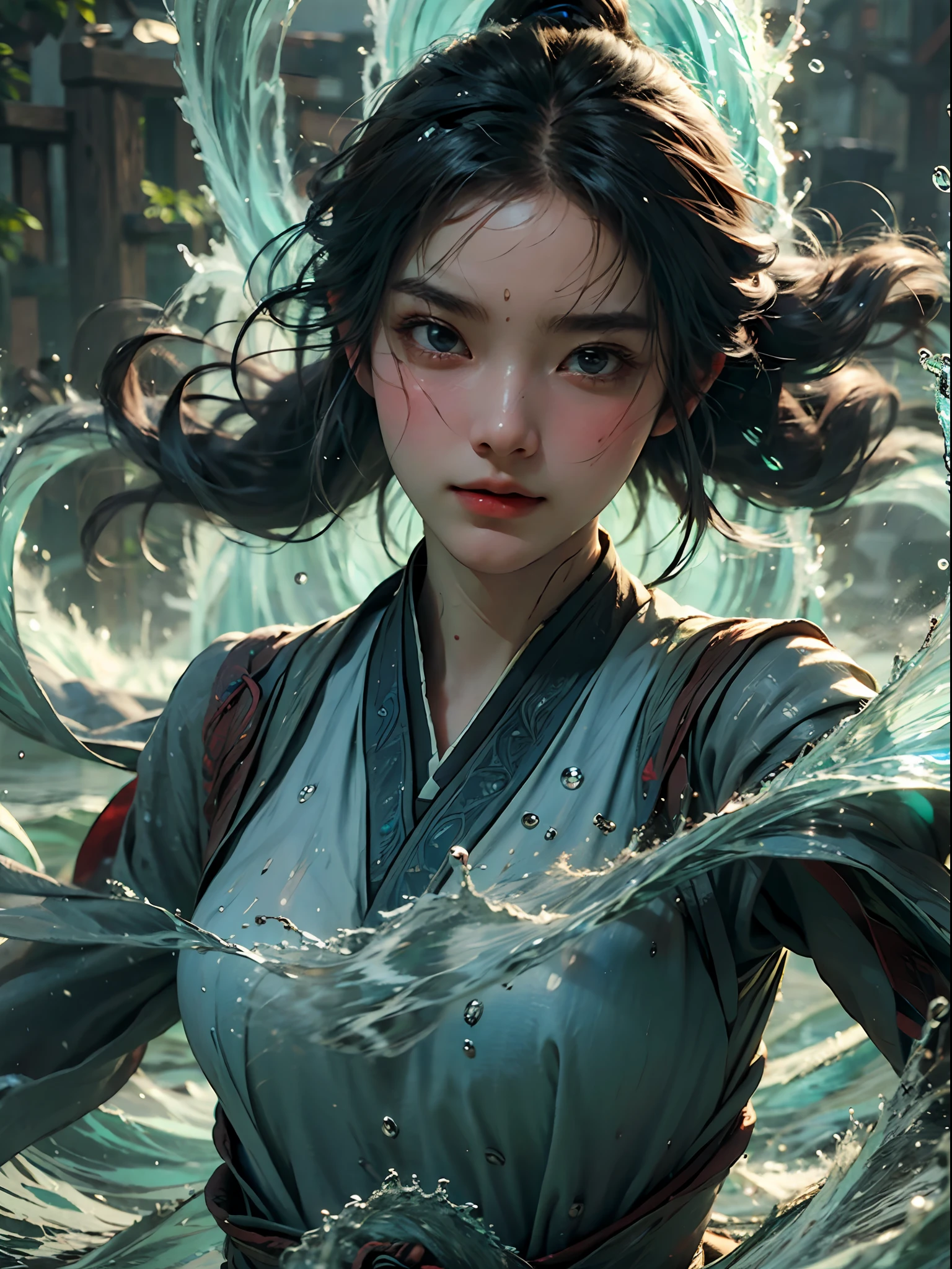 Best quality,masterpiece,ultra high res,1girl,beautiful_face,detailed skin,yushui,Filled with water energy