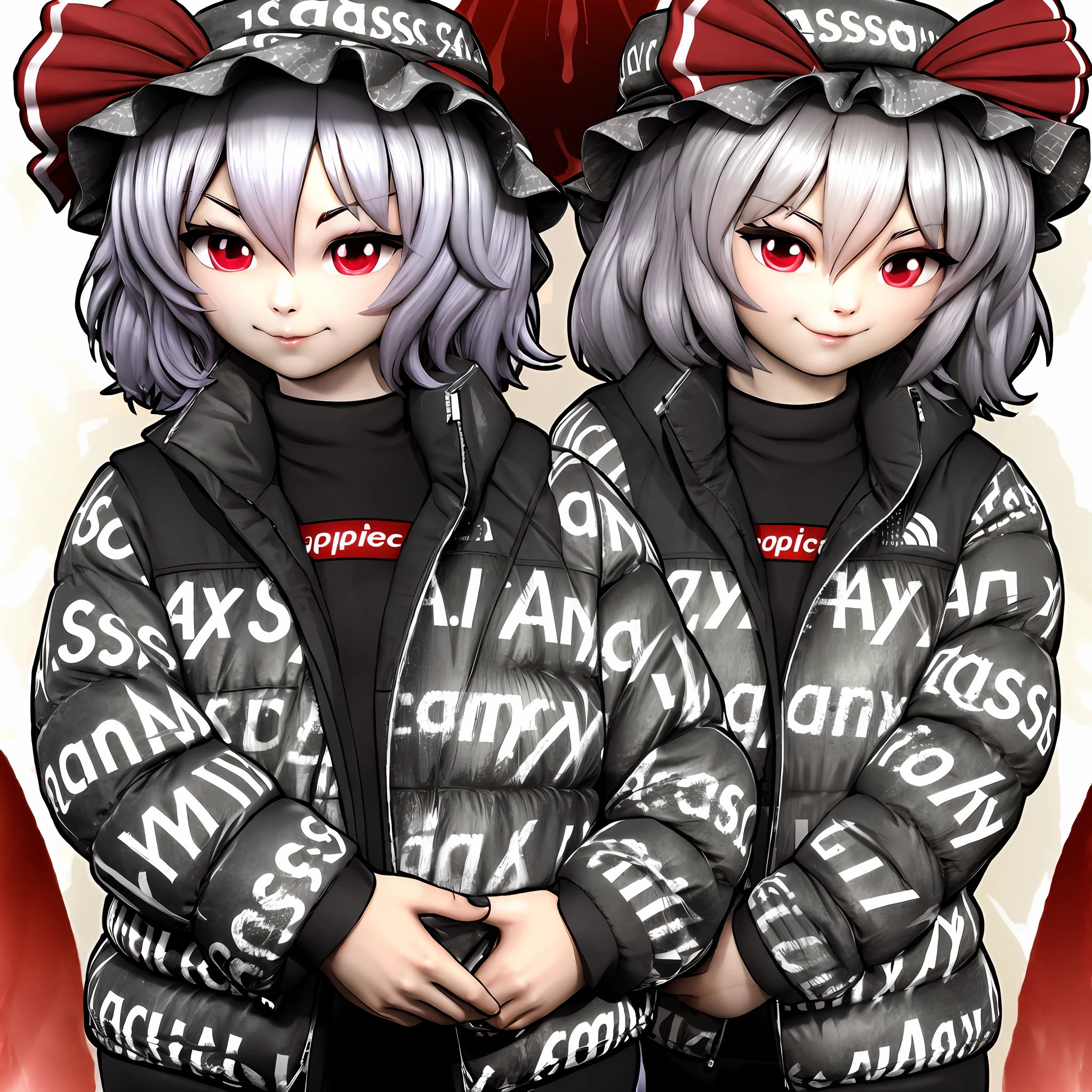 remilia scarlet
1girl dripjacket
own hands together