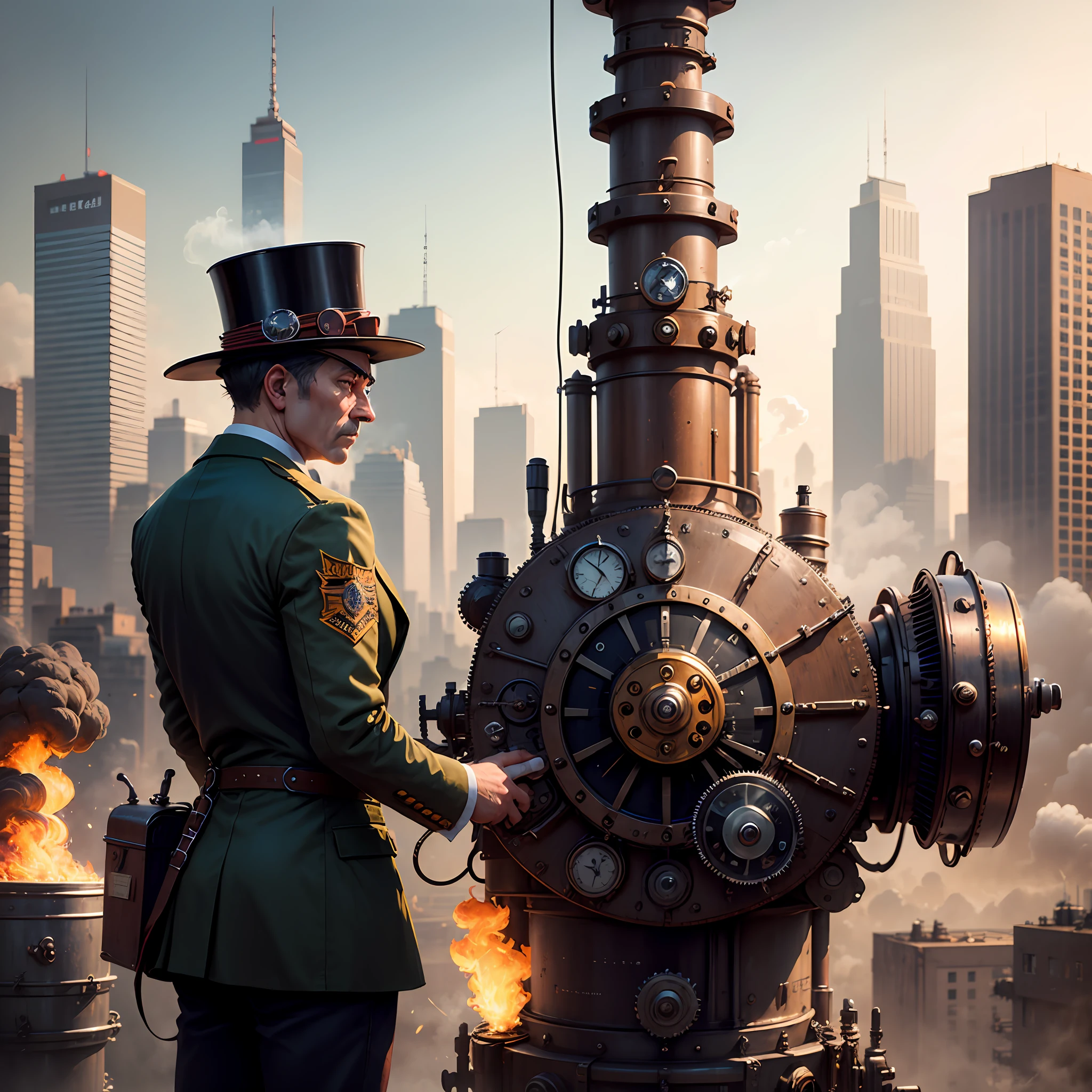 steampunk acessoires, steam engine, Precision gear machinery, Extremely mechanically aesthetic, city, photo --auto