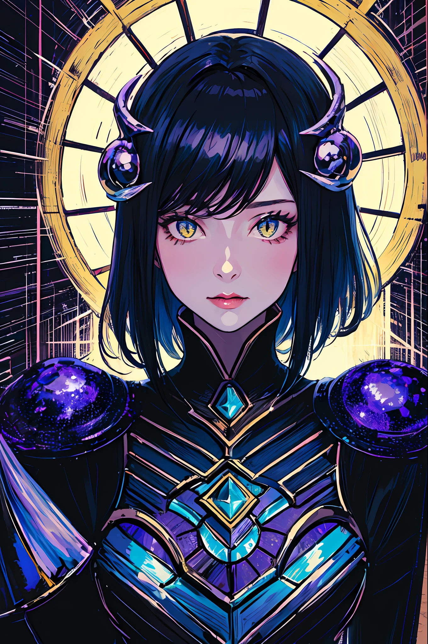 (masterpiece, top quality, best quality, official art, beautiful and aesthetic:1.2), cateyes,1girl, solo, armour, magic, light particles, upper body, extreme detailed, highest detailed, optical mixing, playful patterns, lively texture, unique visual effect
