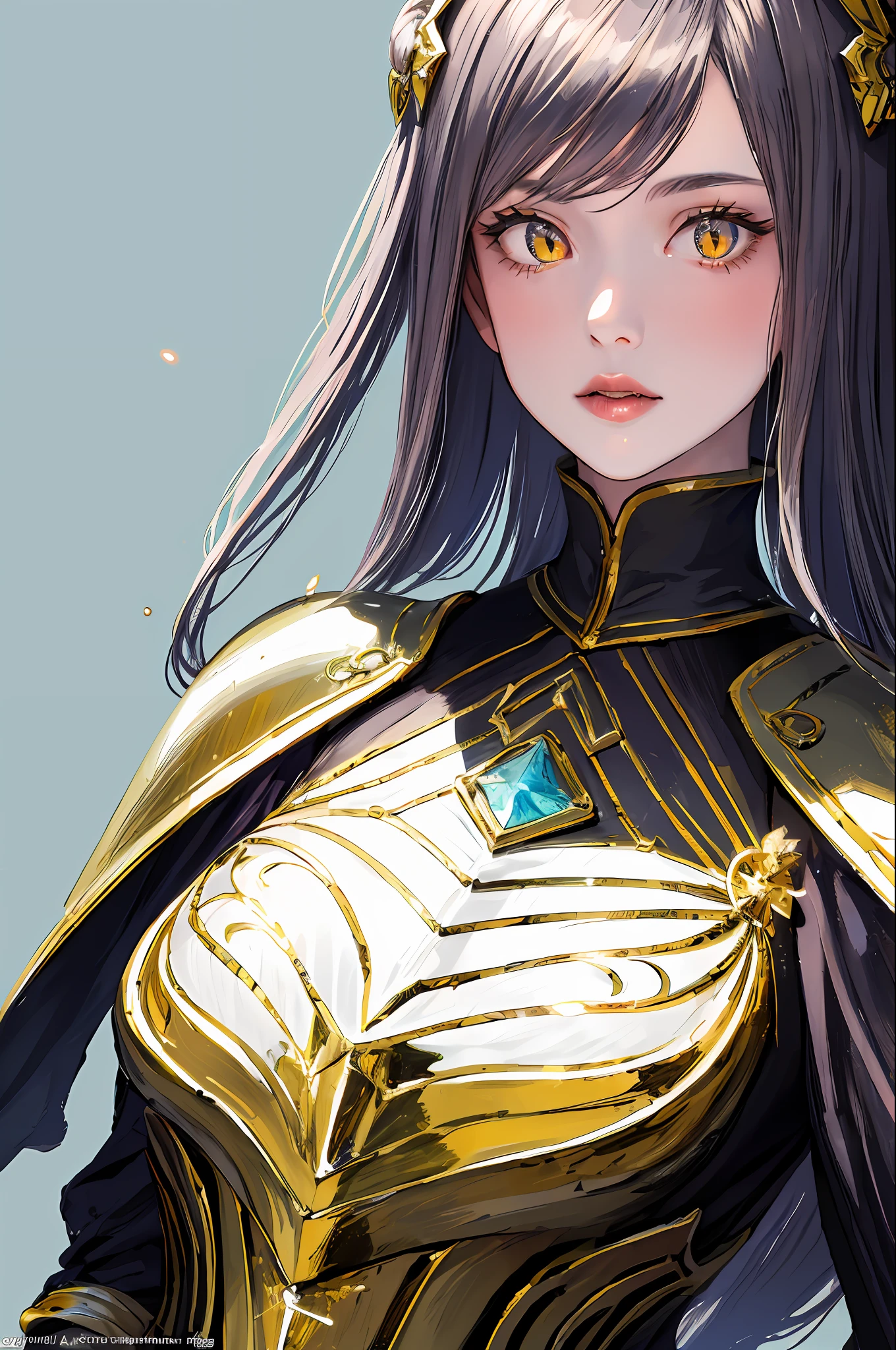 (masterpiece, top quality, best quality, official art, beautiful and aesthetic:1.2), cateyes,1girl, solo, armour, magic, light particles, upper body, extreme detailed, highest detailed, optical mixing, playful patterns, lively texture, unique visual effect