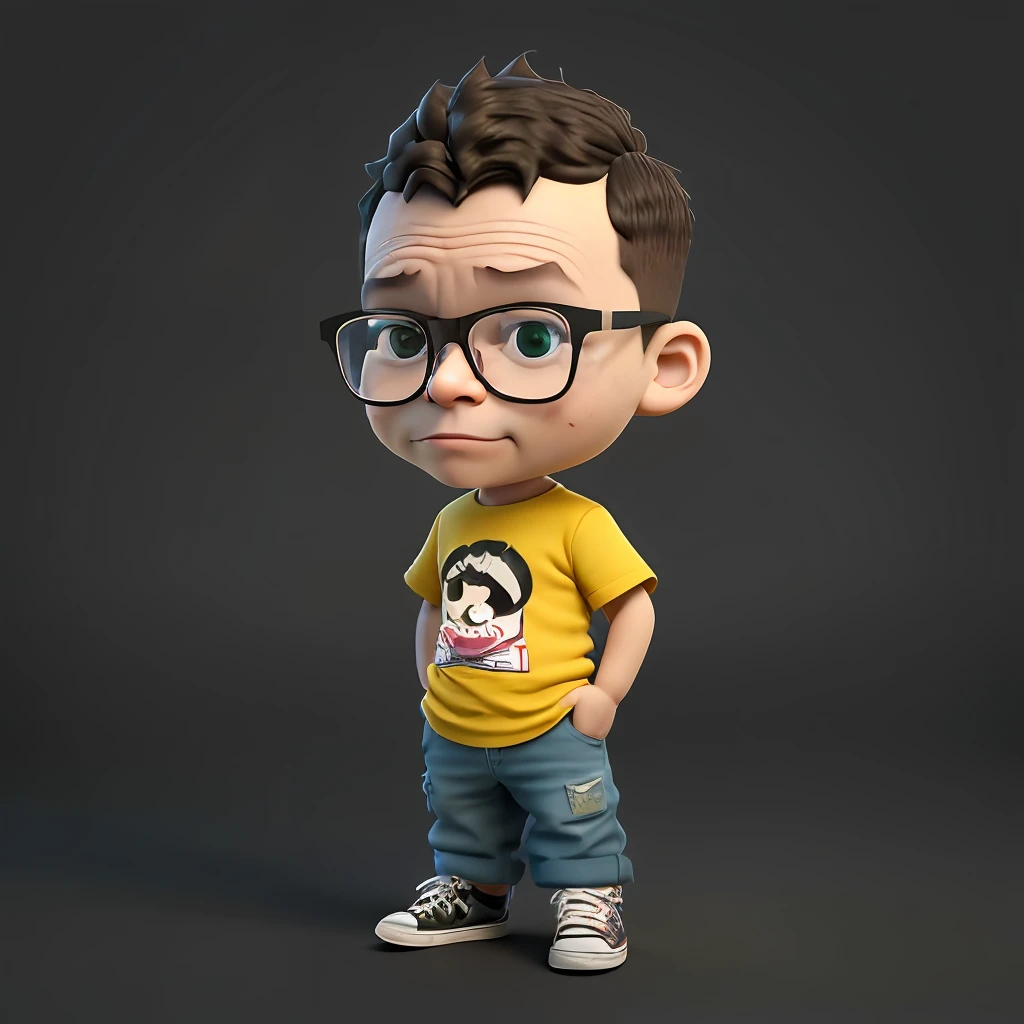 guttonerdvision6, cbzbb, 3 year old boy with glasses, chibi style, personagem, fofo, pequeno, bonito, arte desviante, trending artstation, arte digital, detalhado, fofo, realista, Humanoid, personagem, tiny, Cinematic sho, cinematic lights, garoto nerd, parece feliz, 3d