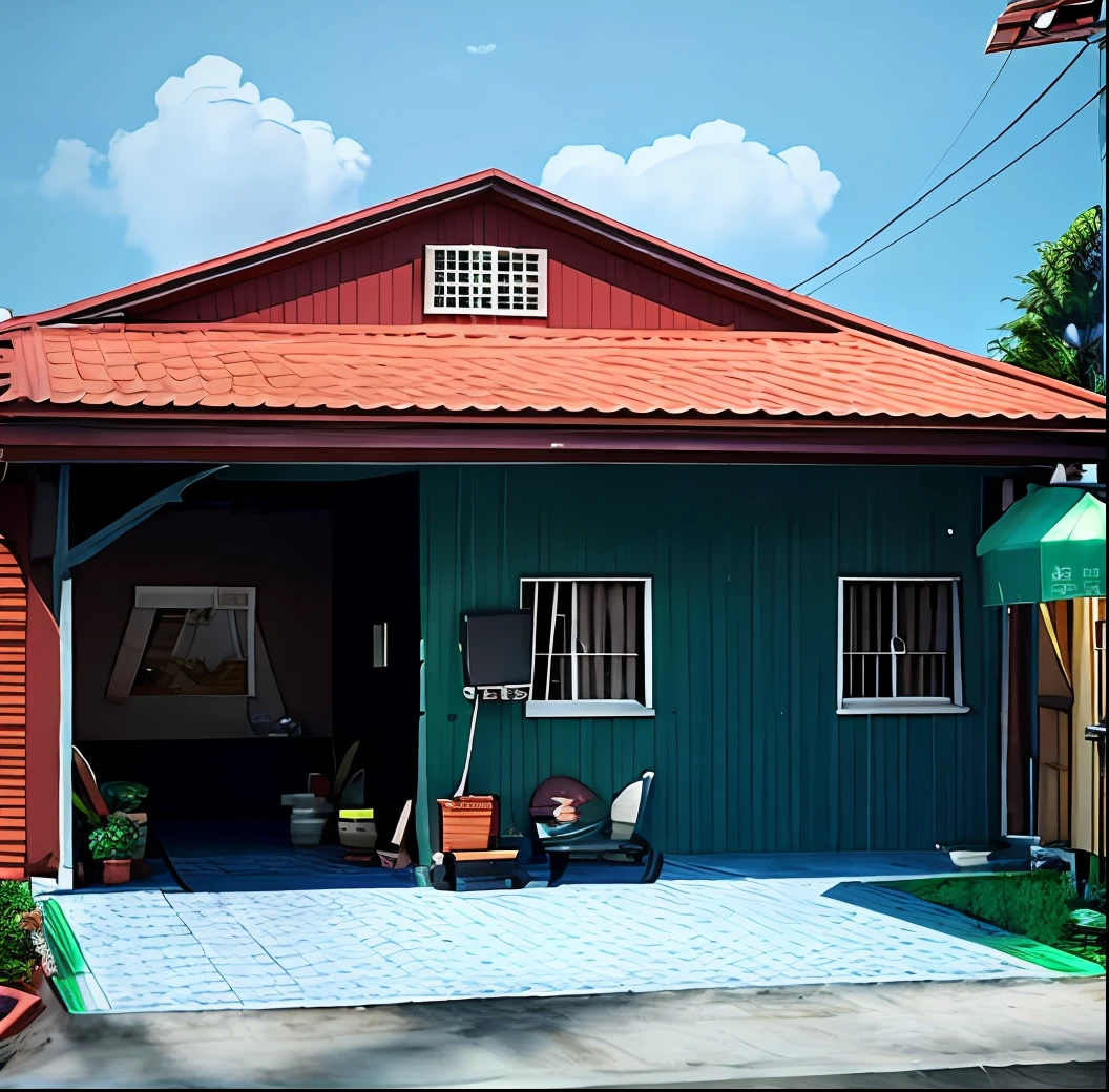 there is a small building with a red roof and a red tiled roof, renderizar 3 d, Rendering, Directed by: Willian Murai, 3/4 view realistic, casa completa, Final 3D rendering, 3d finalrender, 3d-render, 3D rendering, 3d-render, 3d-render, 3d-render, render corona, Directed by: Samuel Silva