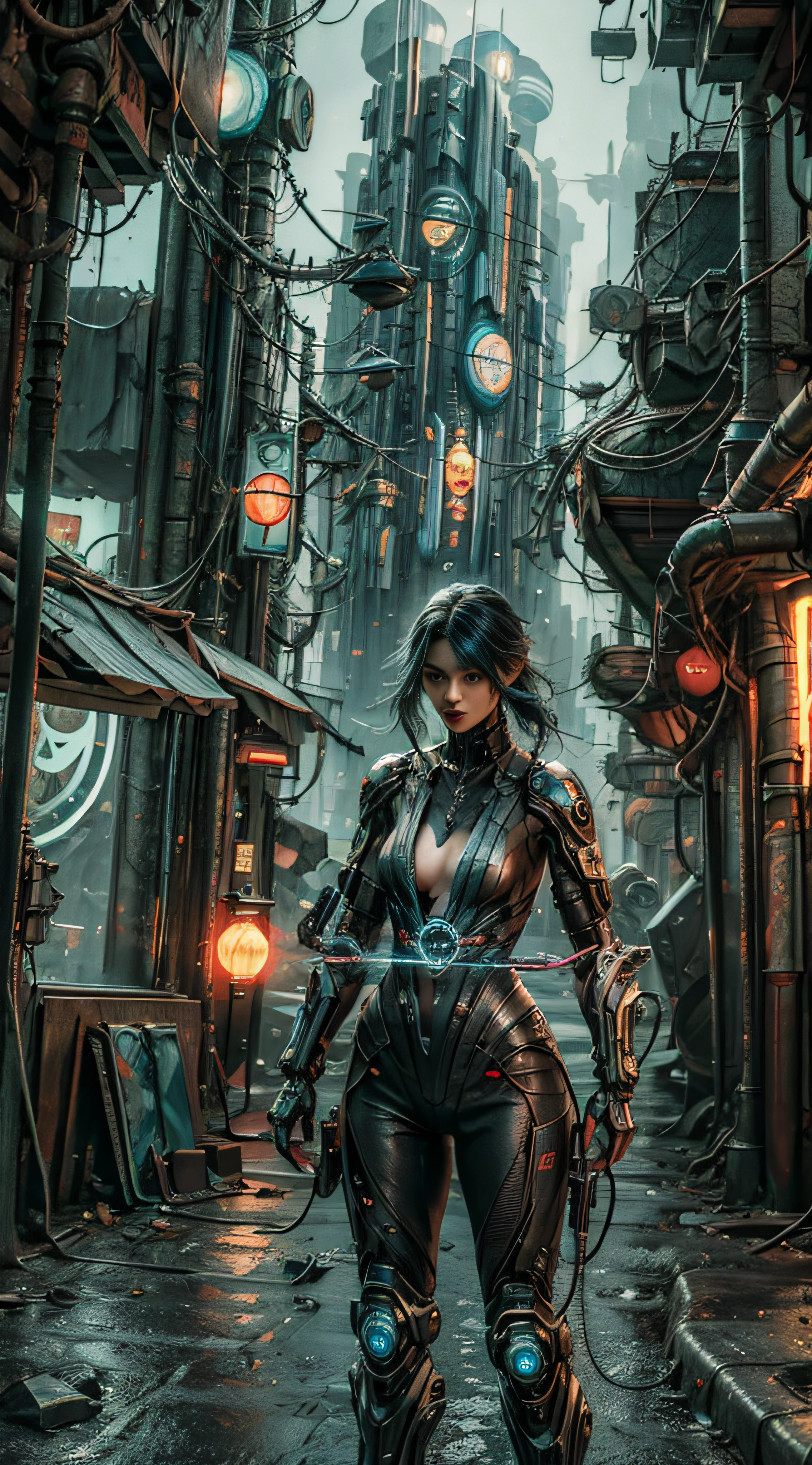 Cyberpunk, futuristic, mechanical aesthetics, complex machinery, high-tech lighting scene of futuristic city in the background, virtual engine 5,