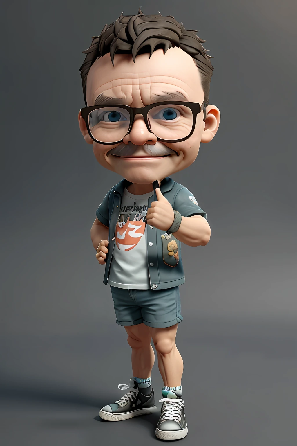 guttonerdvision6, CBZBB, 45-year-old man with glasses, estilo chibi, personagem, Pescador, pequeno, Nice, arte desviante, Artstation on trend, Arte Digital, detalhado, Pescador, realista, Humanoid, personagem, tiny, Cinematic sho, cinematic lights, homem, parece feliz, 3d