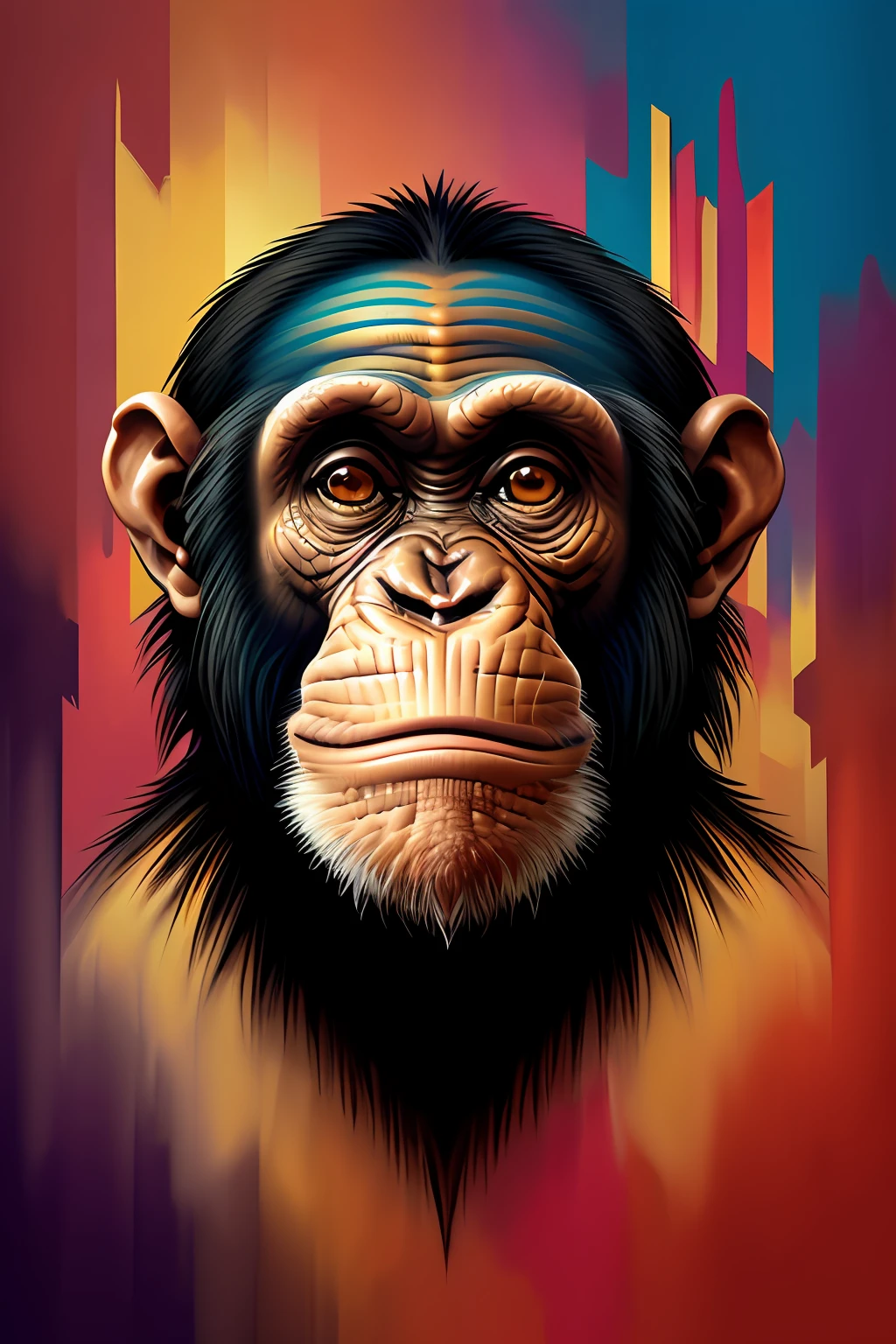 Chimpanzee ),(feliz),2 orejas, Acolchado Eduardo Kobra ,wall PORTRAIT geometric multidimensional, arte, Chibi,
yang08k, hermoso, De color,
Obras maestras, Calidad superior, La mejor calidad, Arte Oficial, Beautiful and Aesthetic,