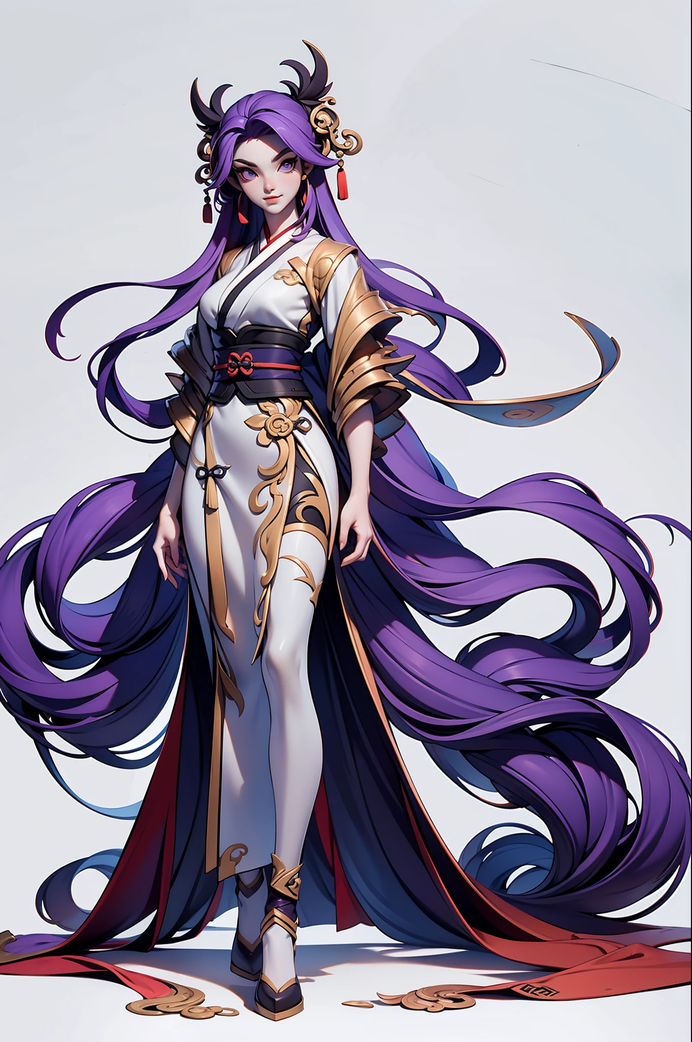 1 woman, full body, white background, xianxia, purple hanfu, high detail, sketch, denoising, cinematic grade, white background, super high resolution, best shadow, sharp focus, masterpiece, (very detailed CG unified 8k wallpaper)