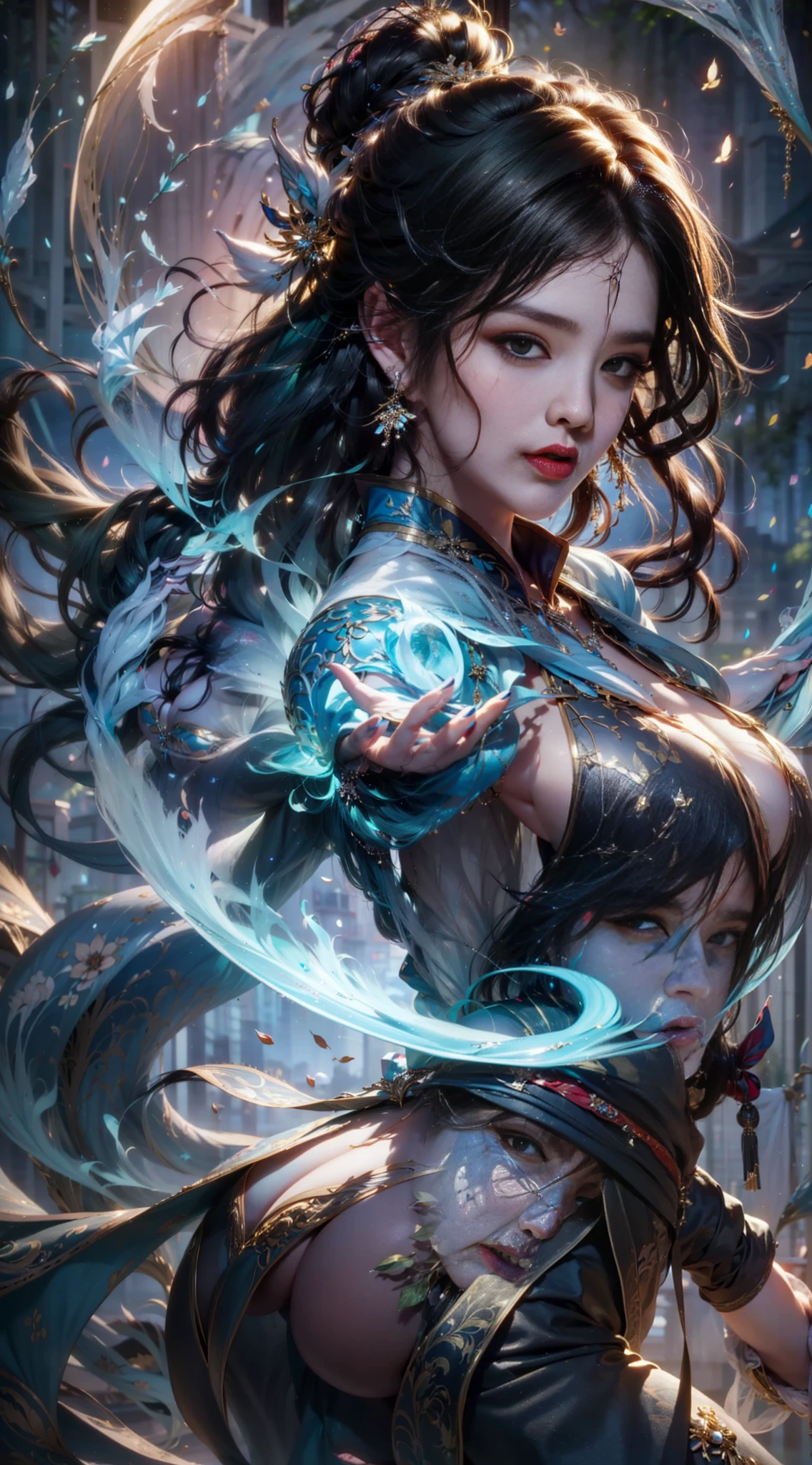 Delicate facial features, beautiful beauty, dark eyebrows, seductive lips, white skin, long eyelashes, extreme detail portrayal, artist-made, exquisite artwork
