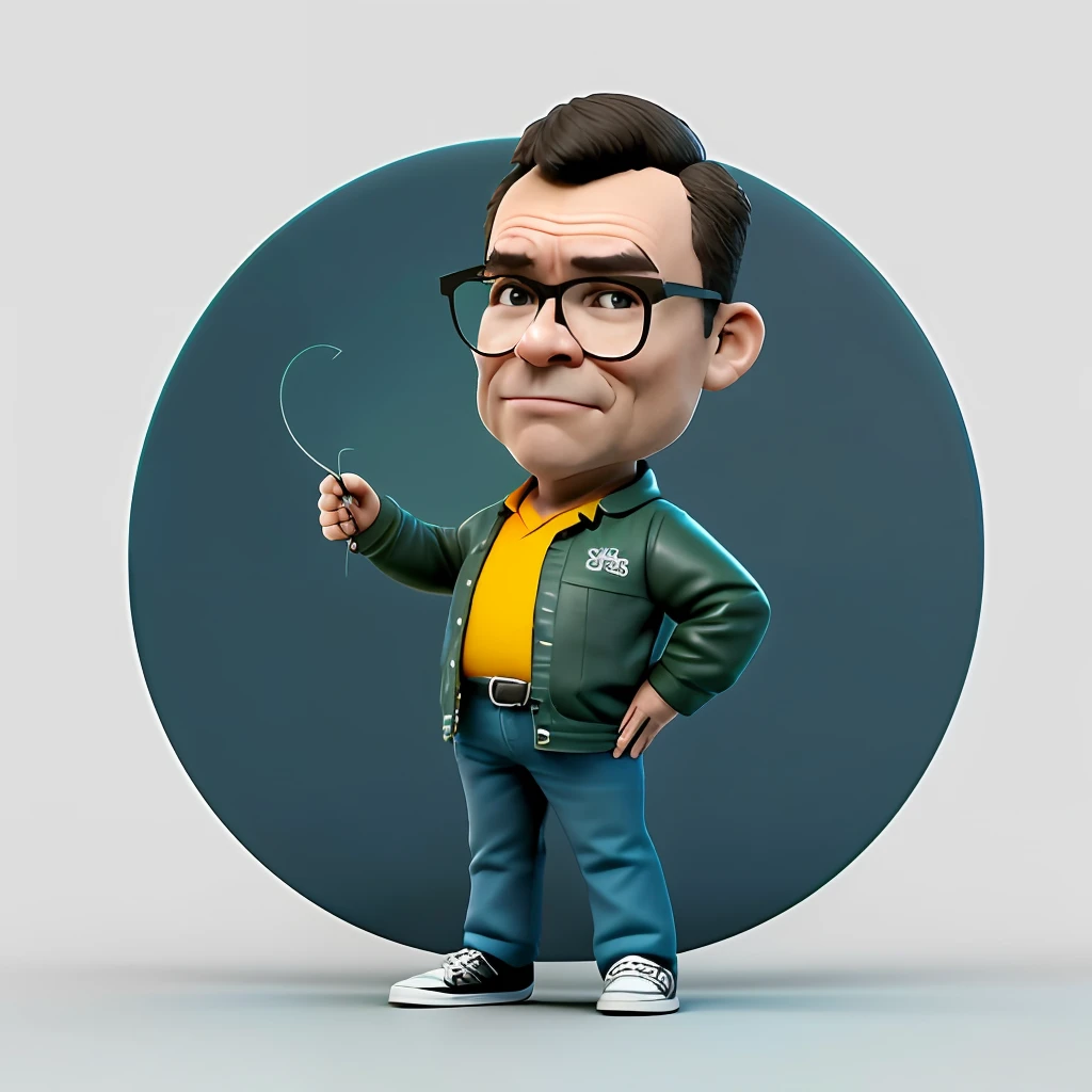 guttonerdvision6, CBZBB, 45-year-old man with glasses, Estilo Chibi, personagem, Pescador, pequeno, Nice, arte desviante, Artstation on trend, Arte Digital, detalhado, Pescador, realista, Humanoid, personagem, tiny, Cinematic sho, cinematic lights, Homem, parece feliz, ..3d