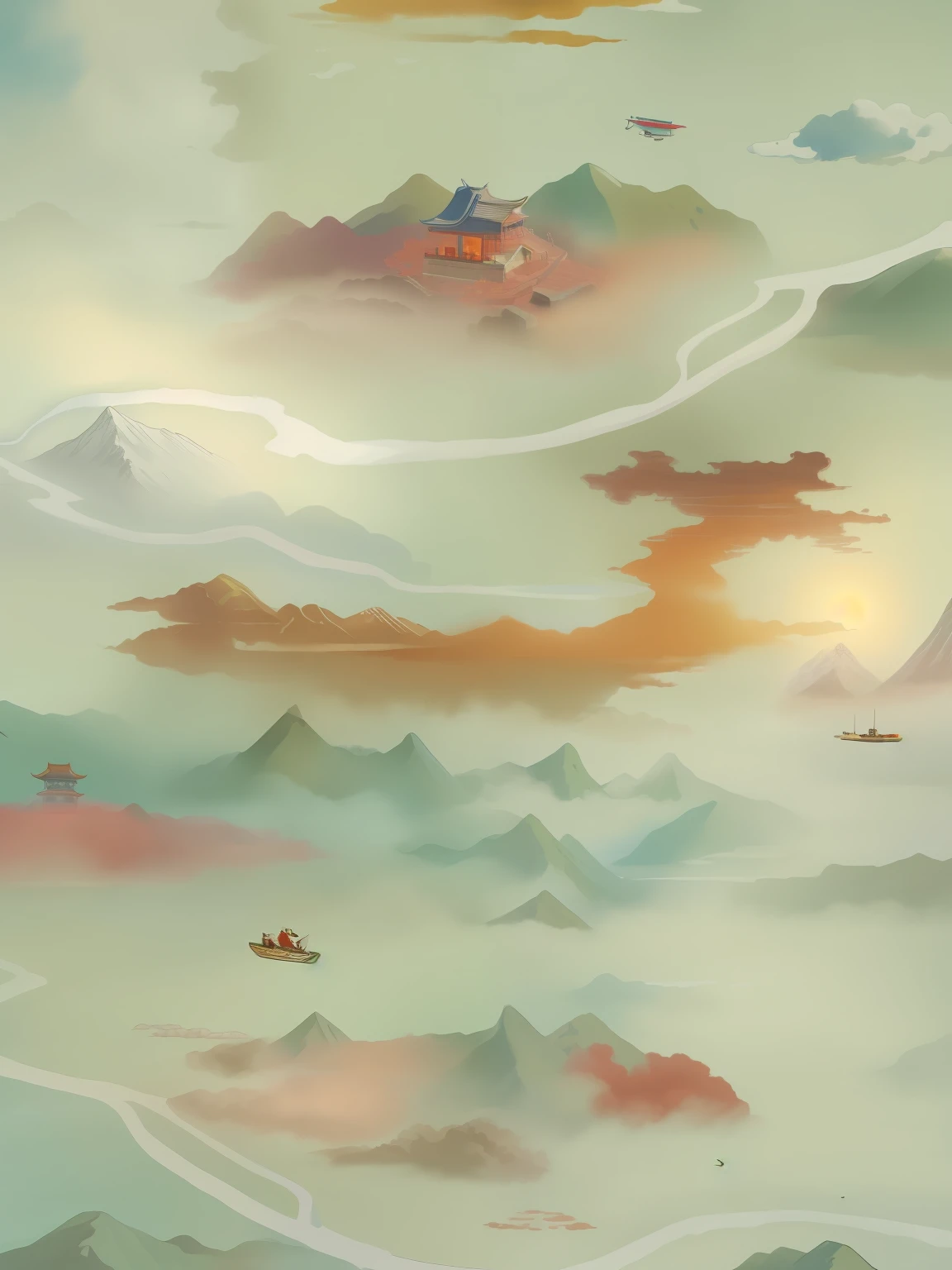 The Masterpiece,best possible quality,Vector illustration,Chinese wind,mappa,yama,steins,mountain road,Cloud,Auspicious clouds,