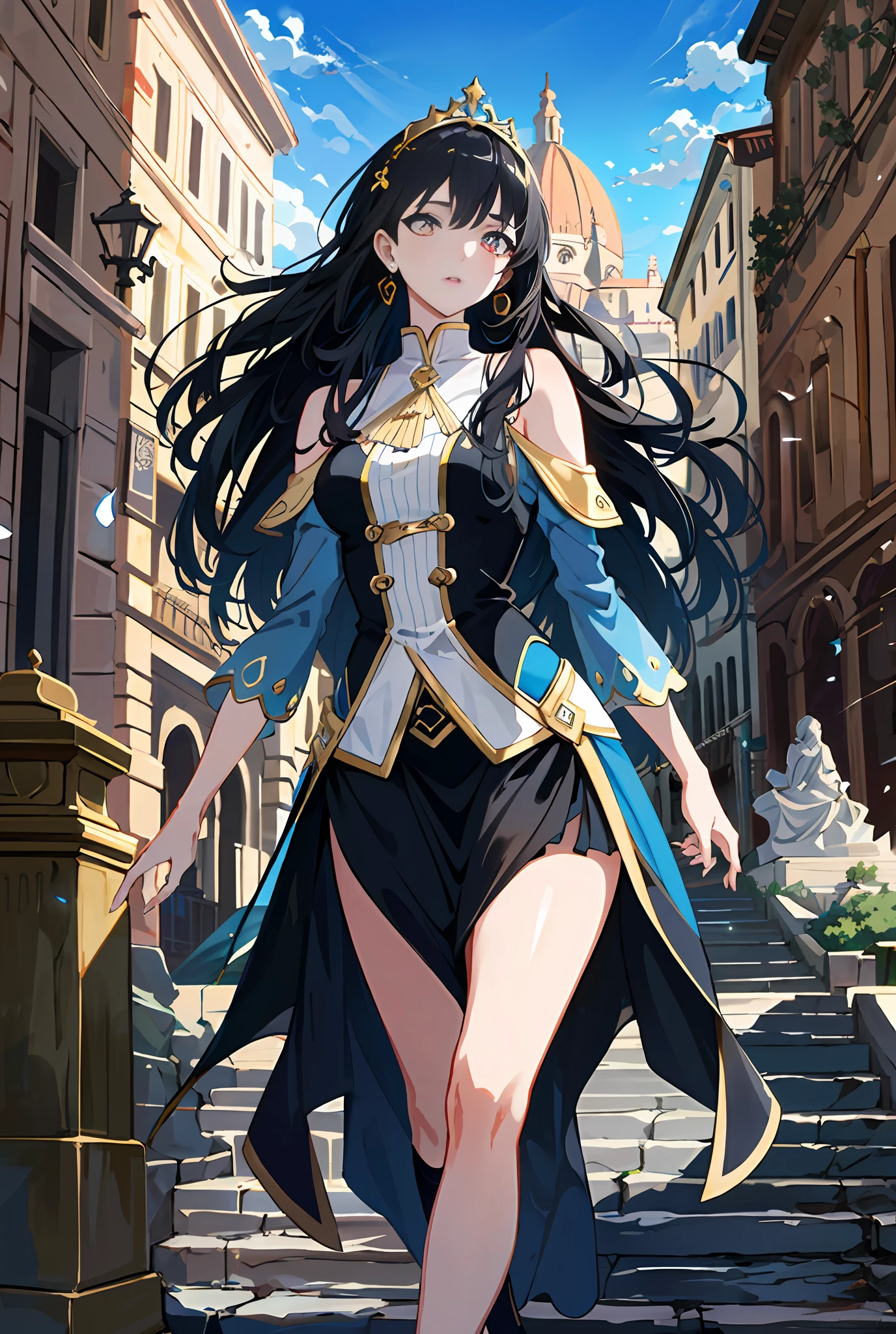 Model shooting style, (extremely detailed CG Unity 8k wallpaper), full-shot body photo of the most beautiful artwork in the world, stunning beautiful photo realistic available, super realistic super detailed photo, a beautiful girl as a female dancer entering the Loggia dei Lanzi of Florence,complex dress, banquet, crowd, [slight smile], (Sculpture of Hercules background), (princess eyes, shining pupils), detailed symmetrical beautiful hazel eyes, detailed gorgeous face, highly detailed, Vibrant, professional majestic oil painting by Ed Blinkey, Atey Ghailan, Studio Ghibli, Jeremy Mann, Greg Manchess, Antonio Moro, ArtStation Trends, CGSociety Trends, Complex, High Detail, Sharp Focus, Dramatic, Realistic Painting Art, by Midjourney and Greg Written by Rutkowski