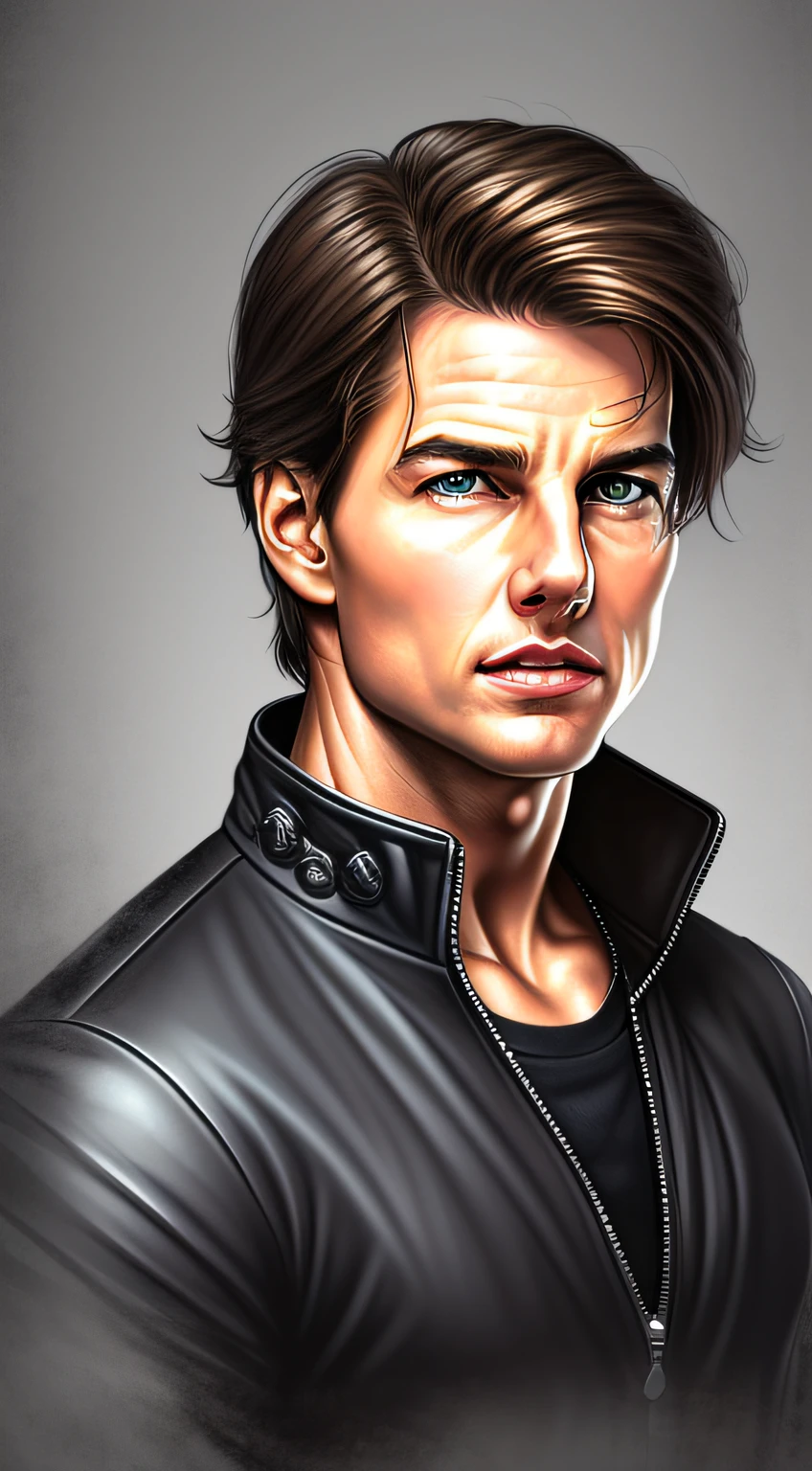1man, young male, very Tom Cruise, deeply carved eyes, small eyes, confident, passion, portrait, front look, 4k, high-res, best quality, illustration