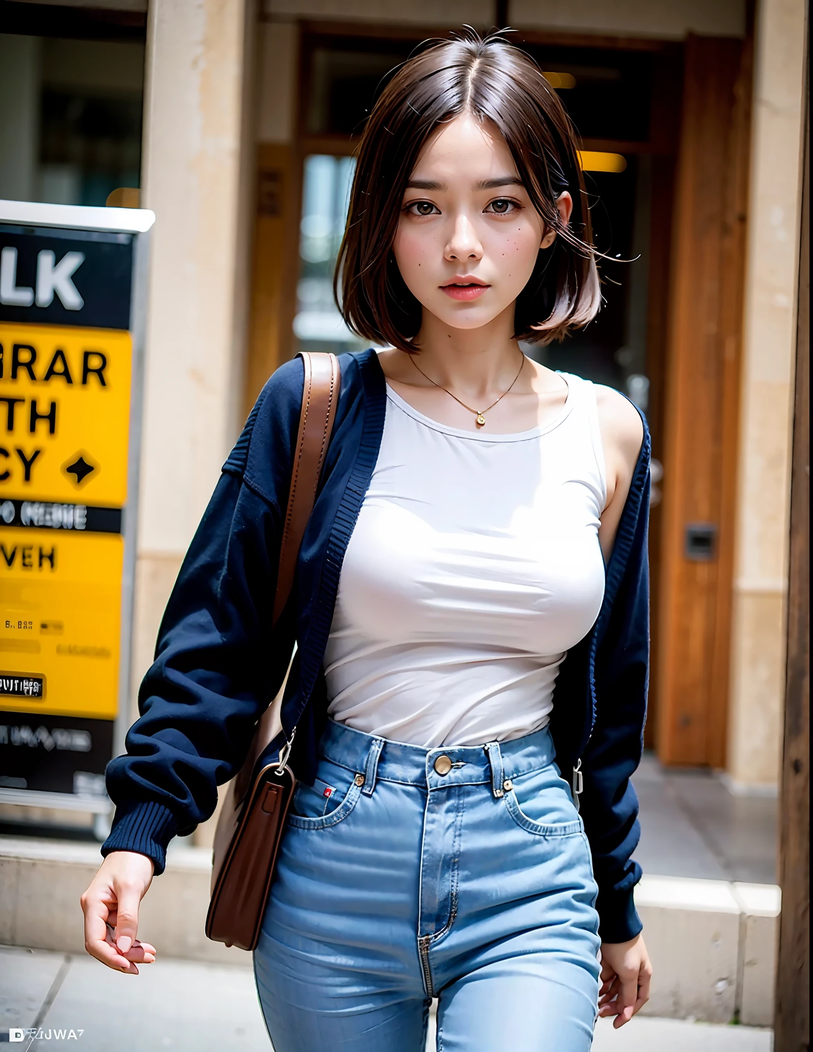 foto de una mujer caminando por la calle, (((Facing the Camera))), cara detallada, RAW, estilo, ultra detailed photograph, ccinematic lighting, artstation, 4k, high res, piel detallada, ojos detallados