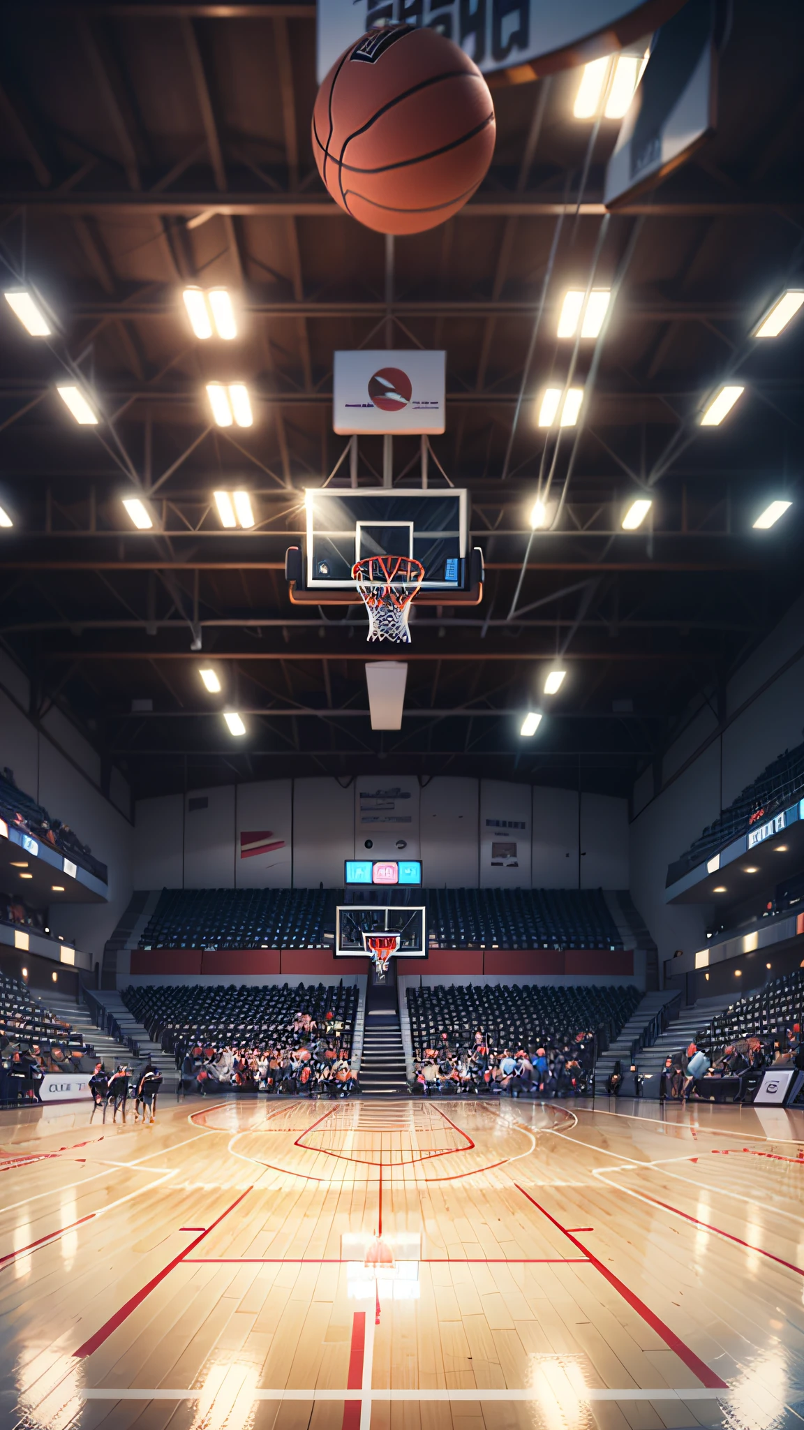arafed view of a basketball court with a basketball hoop, futuristic sport arena, shutterstock, volley court background, arena background, basketball court, photo rendering, rim light and highlights, indoor shot, wide portrait, in the middle of an arena, best on adobe stock, basketball, istock, ground level shot, physicality-based render, isolated on white background