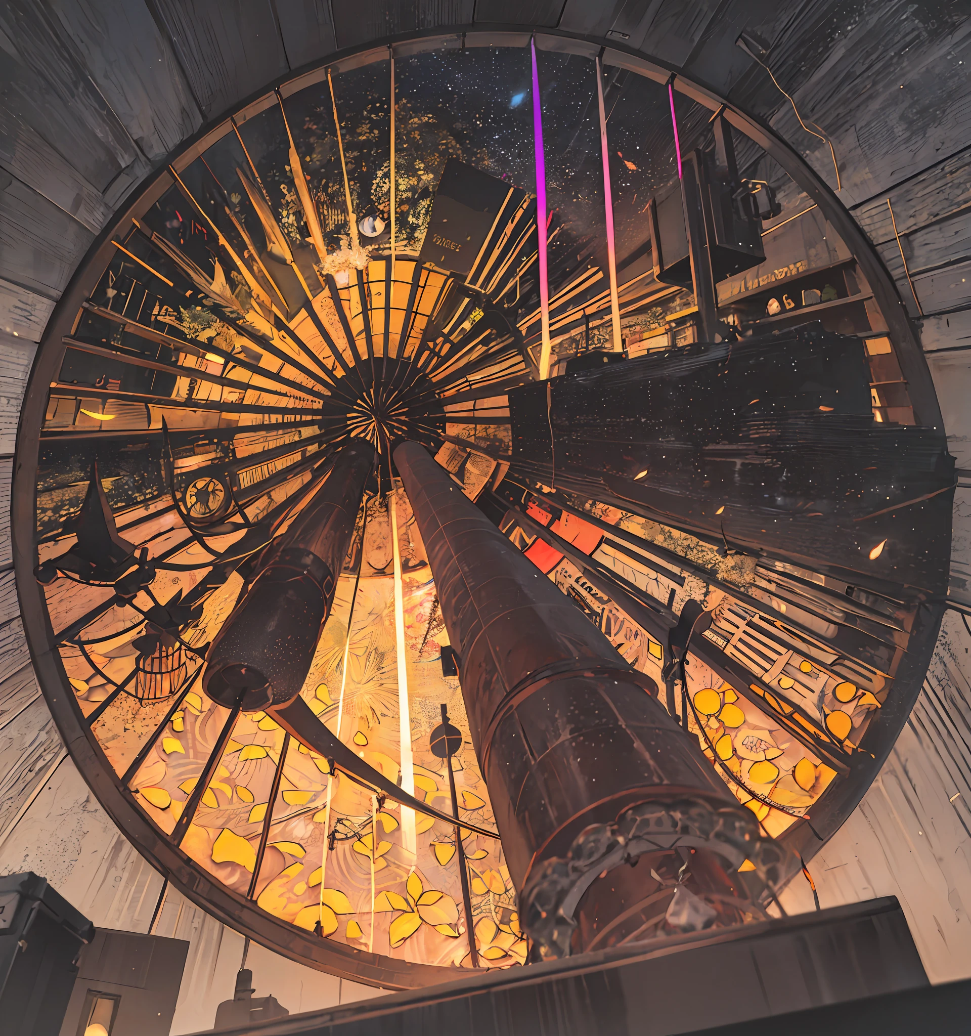 stained 3d glass art, of an enchanting fireworks display against the dark sky, circular format, black background --auto --s2