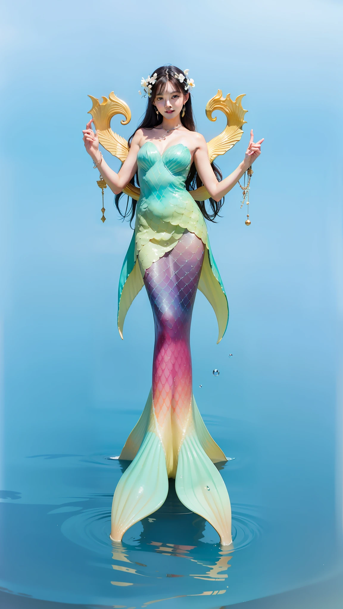 1girl, mermaid, floral-nature vibes, gradient color dress