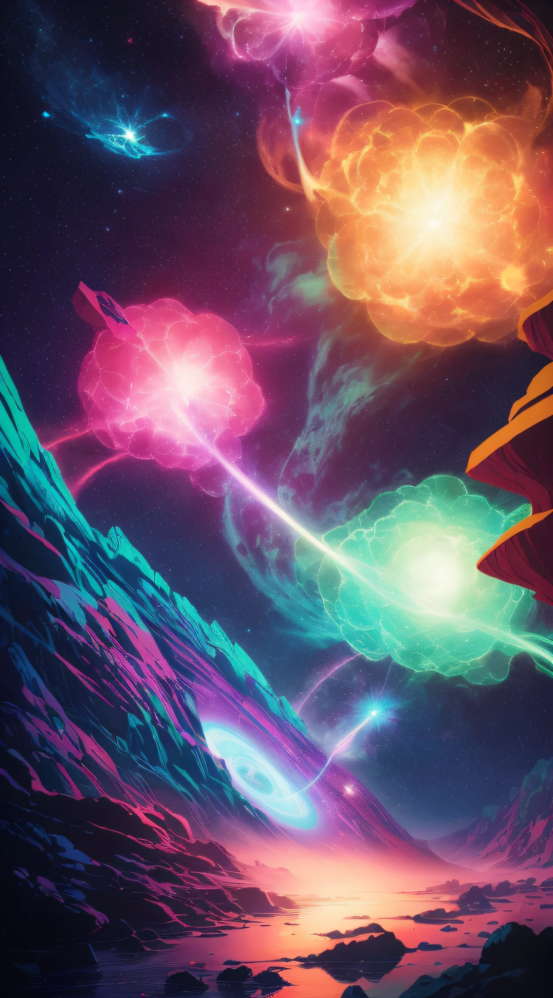 Misty Nebula, artists Victo Ngai, Kilian Eng and Jake Parker, vibrant color lines, award-winning masterpiece, gorgeous richness, Octane rendering, 8K high definition resolution, 4K