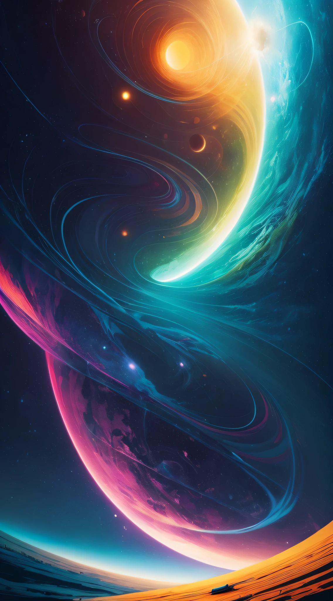 Misty Nebula, artists Victo Ngai, Kilian Eng and Jake Parker, vibrant color lines, award-winning masterpiece, gorgeous richness, Octane rendering, 8K high definition resolution, 4K