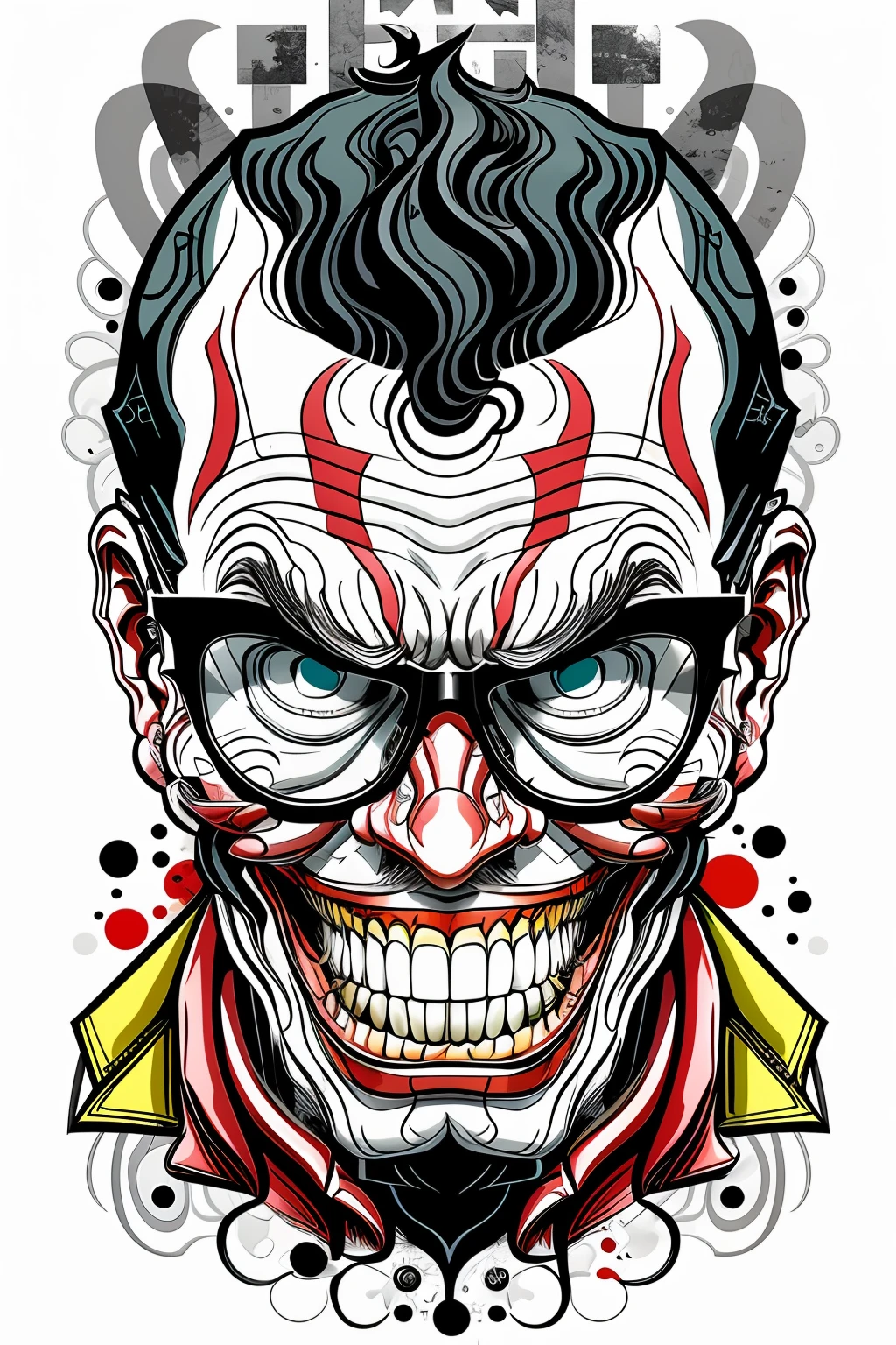 guttonerdvision6, Glasses joker in the style of 0mib, ilustrador, obra-prima, alta qualidade, 8k, Highresolution, alto detalhamento, sorrir