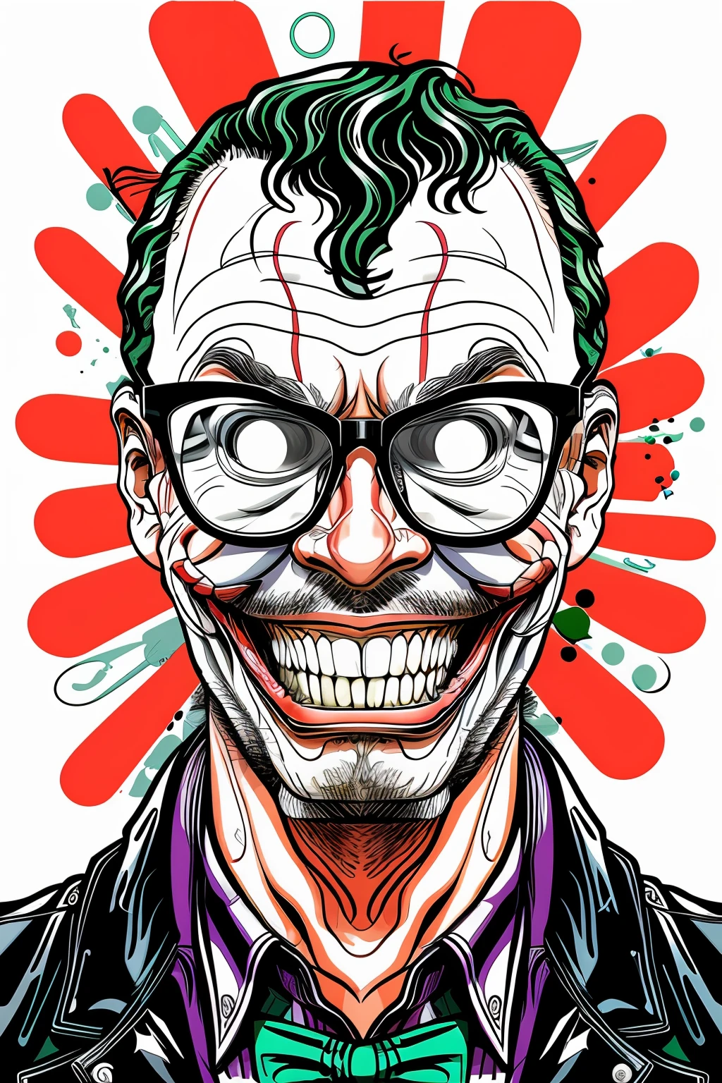 guttonerdvision6, Glasses joker in the style of 0mib, ilustrador, obra-prima, alta qualidade, 8k, Highresolution, alto detalhamento, sorrir