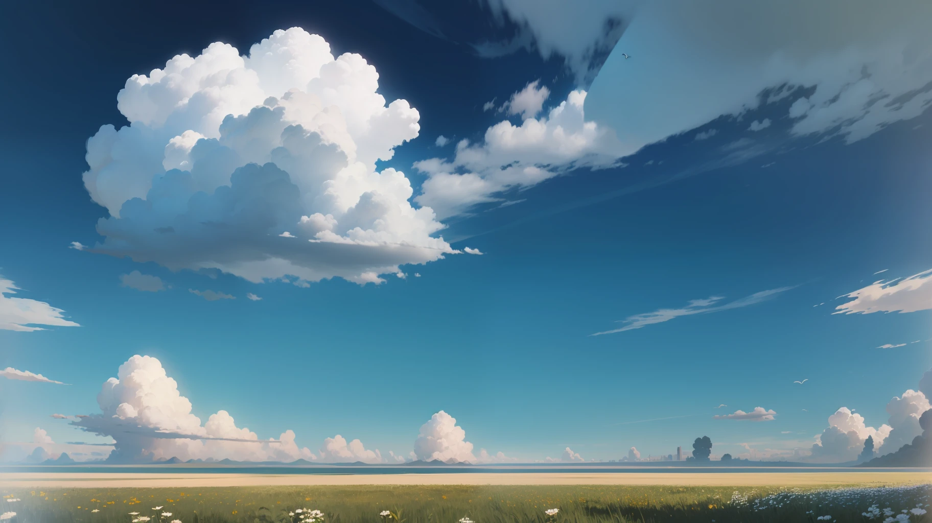 Meadows under blue sky and white clouds