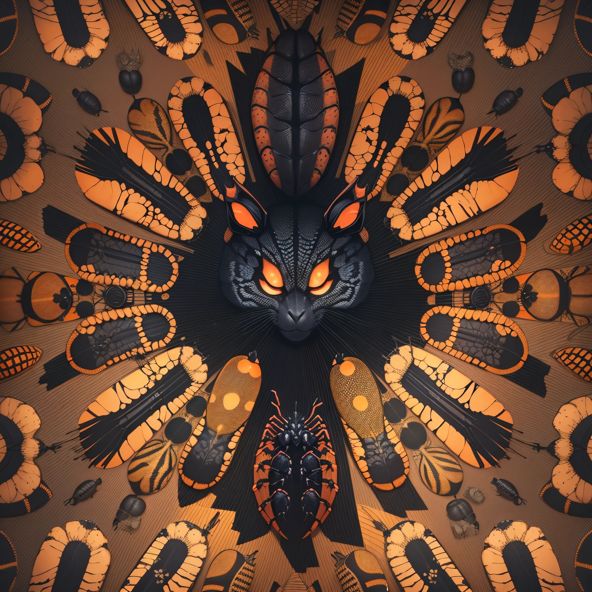 Creepy Crawlers": A detailed illustration showcasing a variety of creepy crawlies associated with Halloween, such as spiders, snakes, and insects, arranged in a captivating pattern for a t-shirt design with a touch of darkness, Ultra realism, color field printing, high detail, UHD, 8k, anatomically correct, cinematic lighting 4d quality --auto --s2