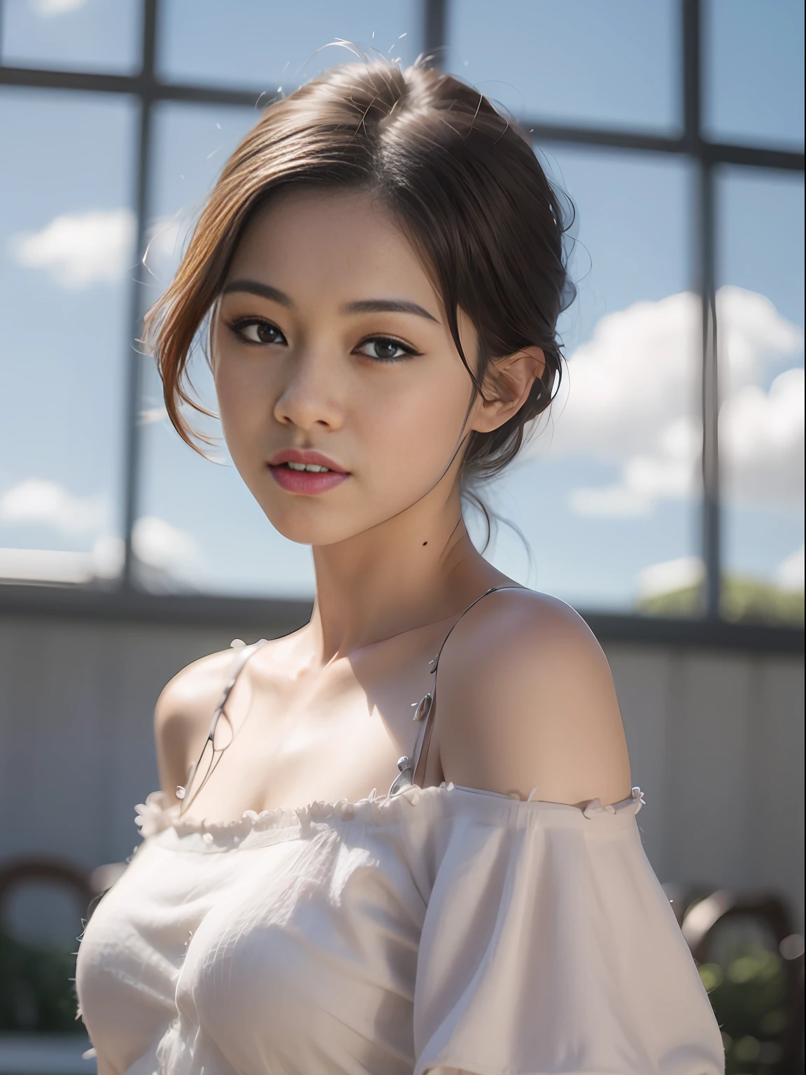 araffe asian woman with shoulder length dress posing for a picture, gorgeous korean young woman, Beautiful young Korean woman, Beautiful Korean Woman, gorgeous chinese model, young adorable korean face, cute delicate face, Korean girls, beautiful asian girl, 8K Artgerm bokeh, dilraba dilmurat, portrait of female korean idol, soft portrait shot 8 k