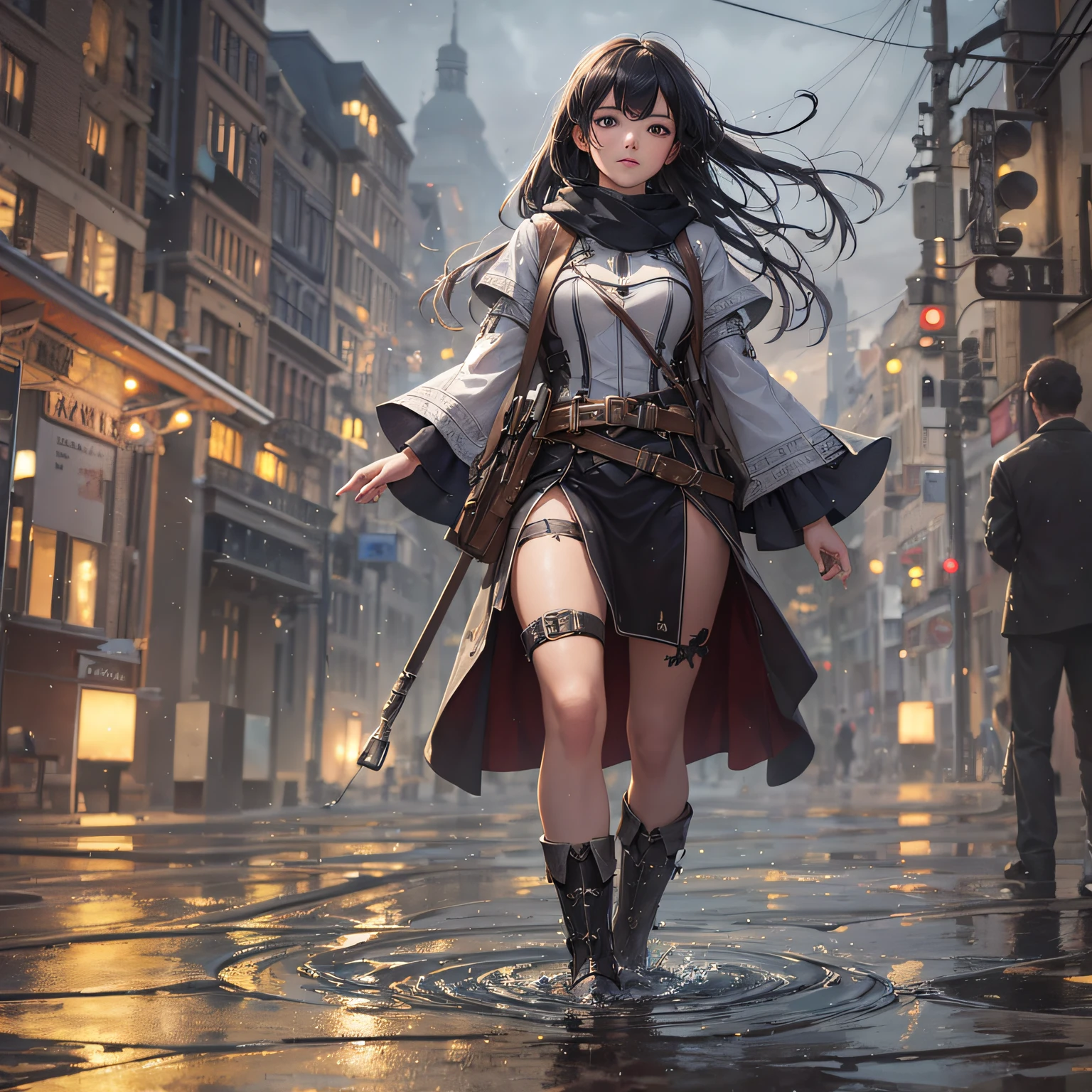there is a woman with a large umbrella in a painting, a digital painting inspired by WLOP, art stations, Fantasy art, artwork in the style of guweiz, Guwiz, digital art fantasy art, Exquisite digital illustration, Beautiful art UHD 4 K, guweiz masterpiece, detailed painting 4 k, Art germ. anime illustration --auto