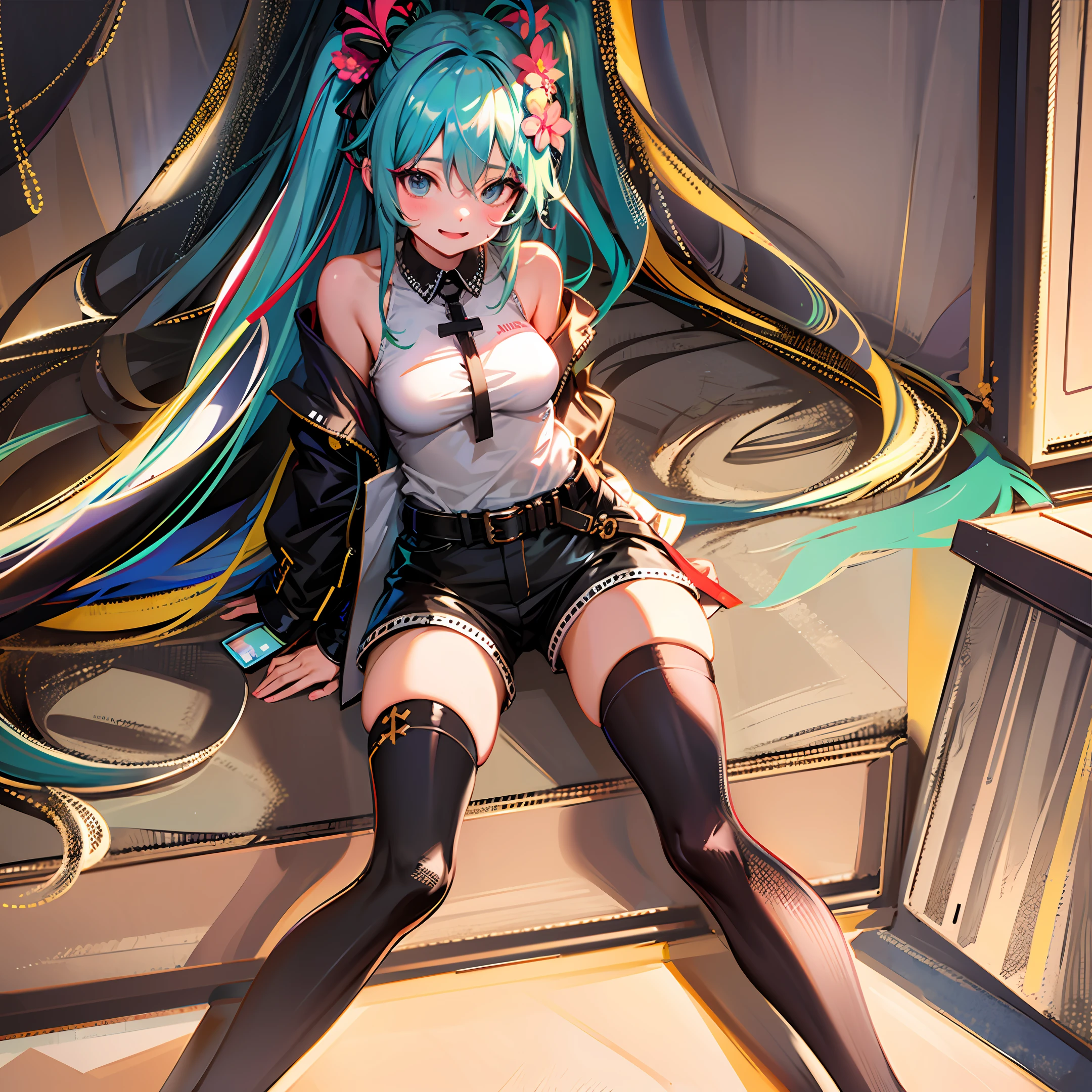Hatsune Miku、、(The Masterpiece:1.2、hig quality)、(pixiv:1.4)、volume illumination、
back lighting、night、