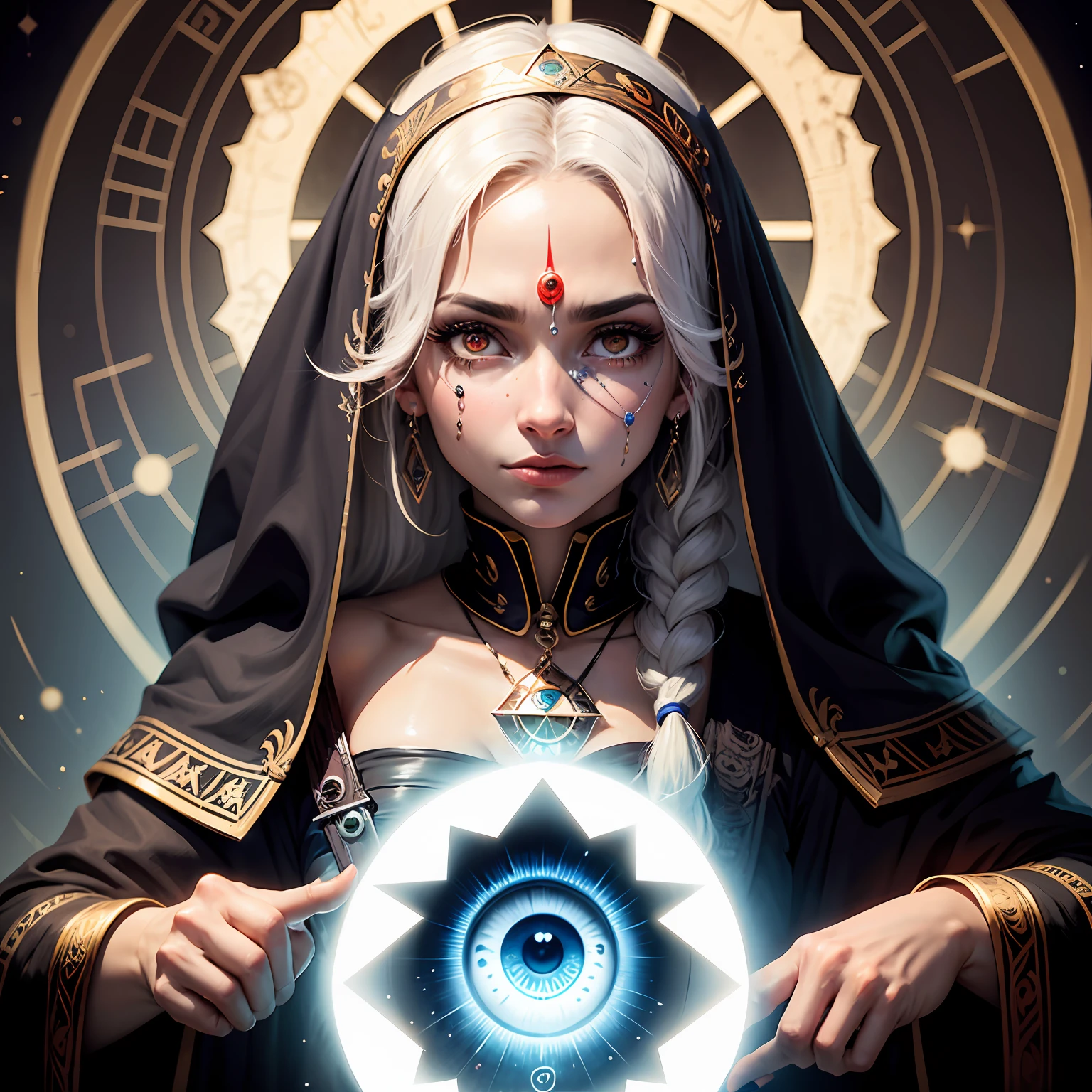 An all-seeing crystal ball, mystical third eye, the eye of providence, eye of providence, fantasy game spell symbol, mystic illustration, Portrait of a mystical giant eye, todos vendo olho, mystic eye, all - seeing eye, ( todos vendo olho ), olho illuminati, giant eye magic spell, bola de cristal, abrindo o terceiro olho --auto