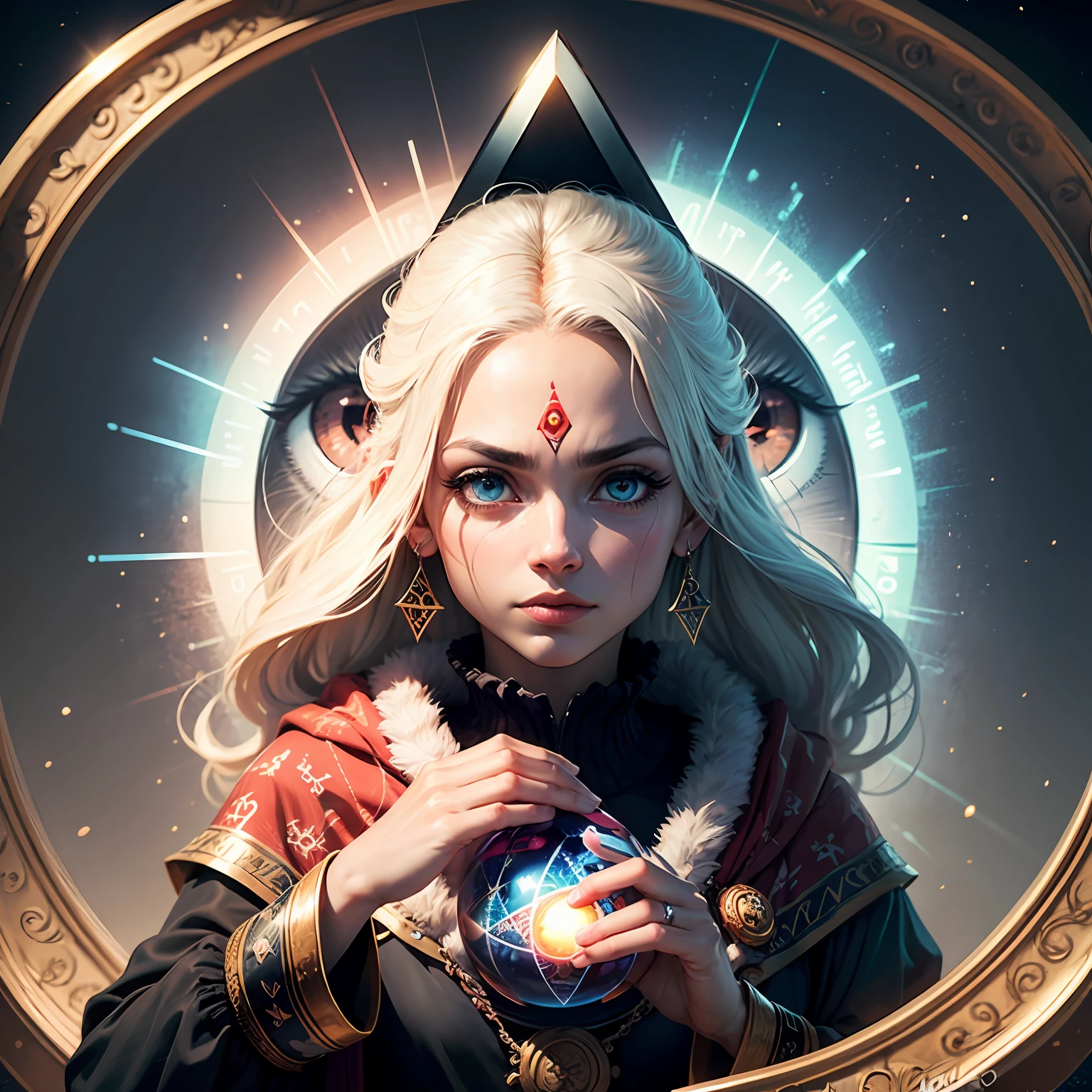 An all-seeing crystal ball, mystical third eye, the eye of providence, eye of providence, fantasy game spell symbol, mystic illustration, Portrait of a mystical giant eye, todos vendo olho, mystic eye, all - seeing eye, ( todos vendo olho ), olho illuminati, giant eye magic spell, bola de cristal, abrindo o terceiro olho --auto