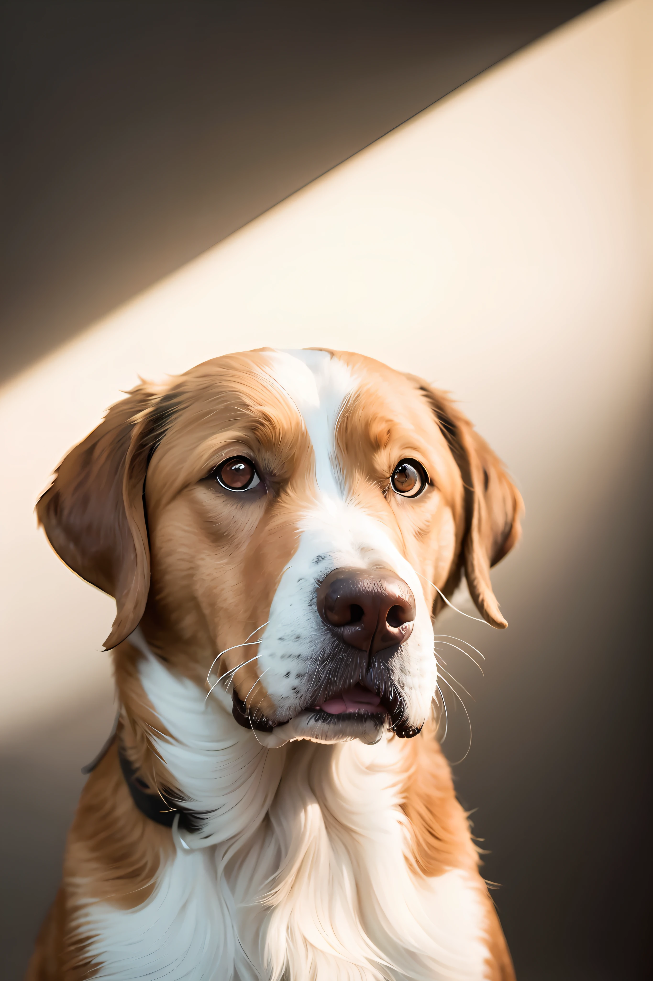 retrato realista de un lindo perro San Bernardo, linda sonrisa, ((gracioso)), black background dark lighting, Yellow neon, primer plano, vista del producto, detalles faciales detallados, Cara perfecta, nitidez, tendencia en las artes, sharp facial details, CGSociety, ilustraciones digitales de ultra alta calidad, exquisito hiper detalle, 4k, 8K soft lighting, Dreamer --ISO 100, moda -
