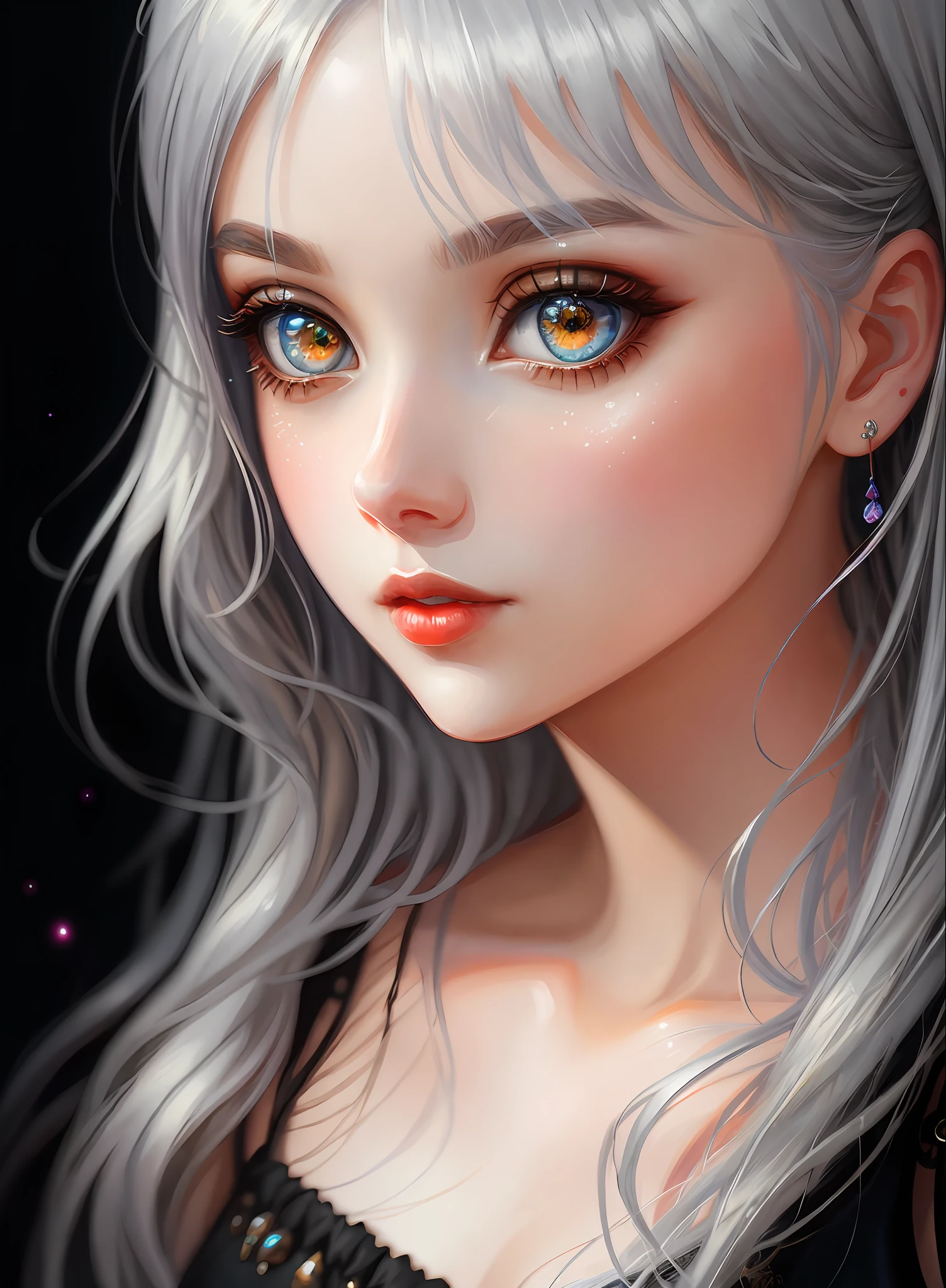 ((best qualiy)), ((The Masterpiece)), ((Realstic)), (full details),anime stile、 (a 1 woman)Close up portrait of cute woman with black hair - silver hair blonde、Beautiful and moisturized eyes like crystal clear glass、Face without makeup、4K high-definition digital art、stunning digital illustration、Stunning 8K artwork、colorfull digital fantasy art、Colorful and bright、Beautiful digital artwork、Colorful Digital Painting、digital anime art、Portrait of beautiful and pretty woman、8K HD Digital Wallpaper Art、digitally painting