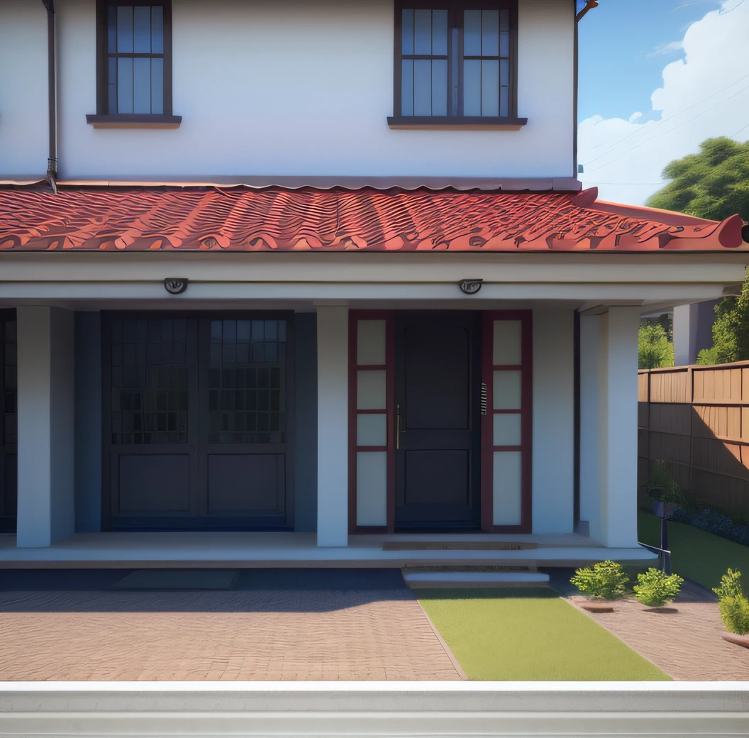 there is a small building with a red roof and a red tiled roof, renderizar 3 d, Rendering, Directed by: Willian Murai, 3/4 view realistic, casa completa, Final 3D rendering, 3d finalrender, 3d-render, 3D rendering, 3d-render, 3d-render, 3d-render, render corona, Directed by: Samuel Silva