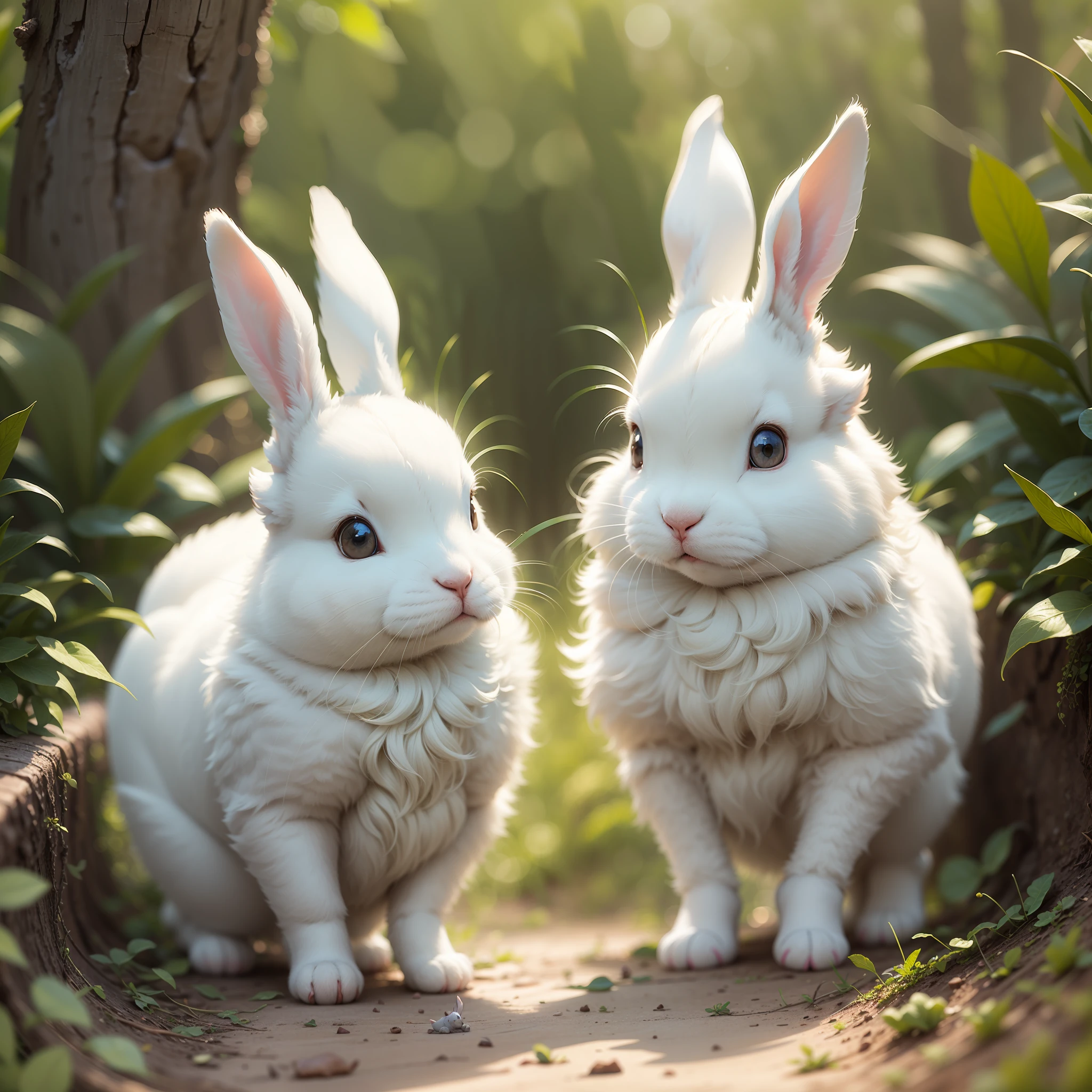 Cute two little white rabbits