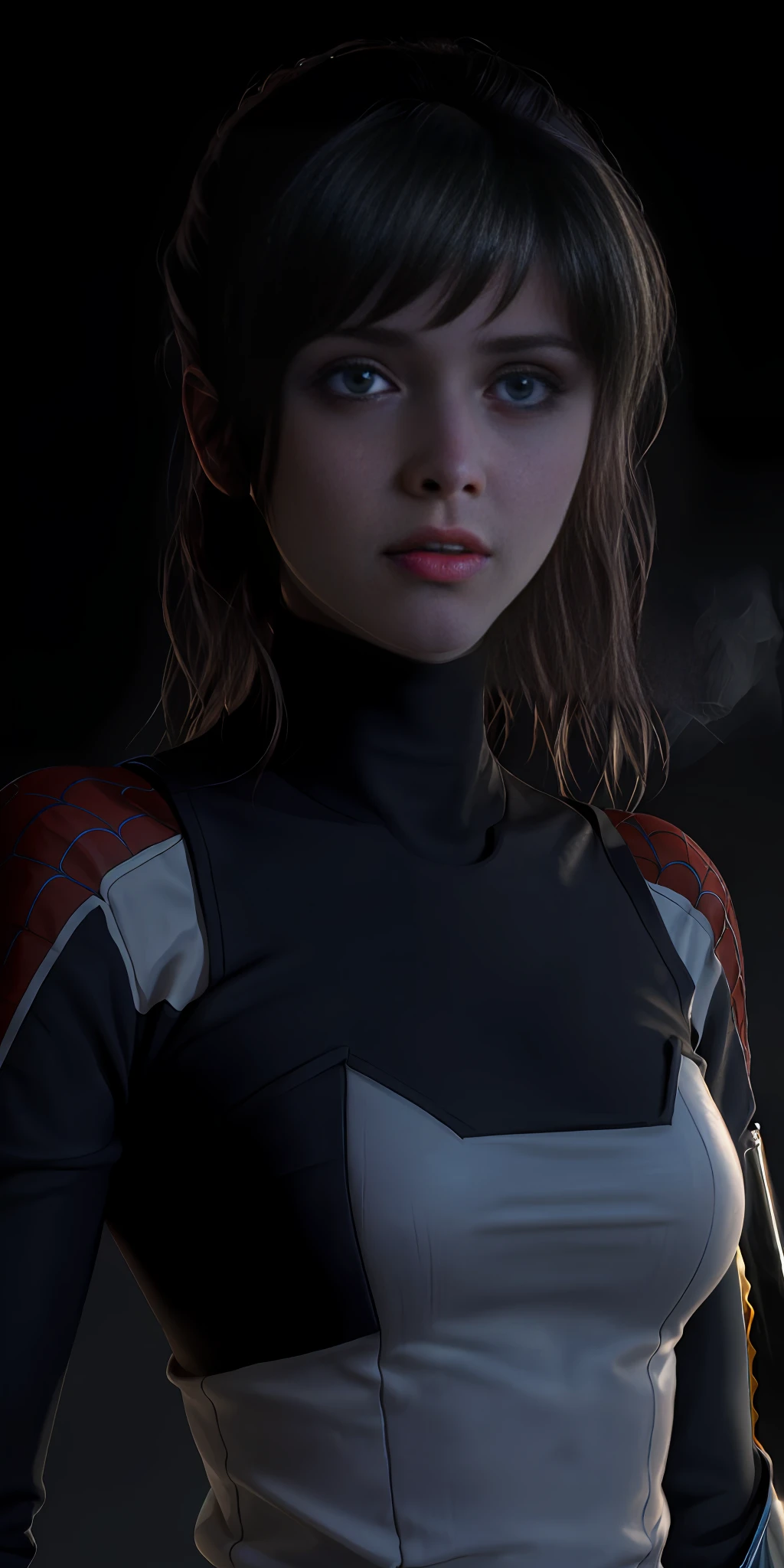 (1girl:1.3), solo, (((extremely detailed face))),(((extremely detailed eyes and face))),beautiful detailed eyes,body-parts__, official art, unified 8k wallpaper, super detailed, beautiful and aesthetic, beautiful, masterpiece, best quality, raw, masterpiece, super fine photo, best quality, super high resolution, photorealistic realism, sunlight, full body portrait, amazing beauty,, dynamic pose, delicate face, vibrant eyes, (from the front), she is wearing a Spider-man suit, red and black color scheme, spider, very detailed abandoned warehouse background, Detailed face, detailed complex busy background, messy, gorgeous, milky white, highly detailed skin, realistic skin details, visible pores, sharp focus, volumetric fog, 8k uhd, DSLR, high quality, film grain, fair skin, photo realism, lomography, huge metropolis in future dystopia, seen from below, translucent