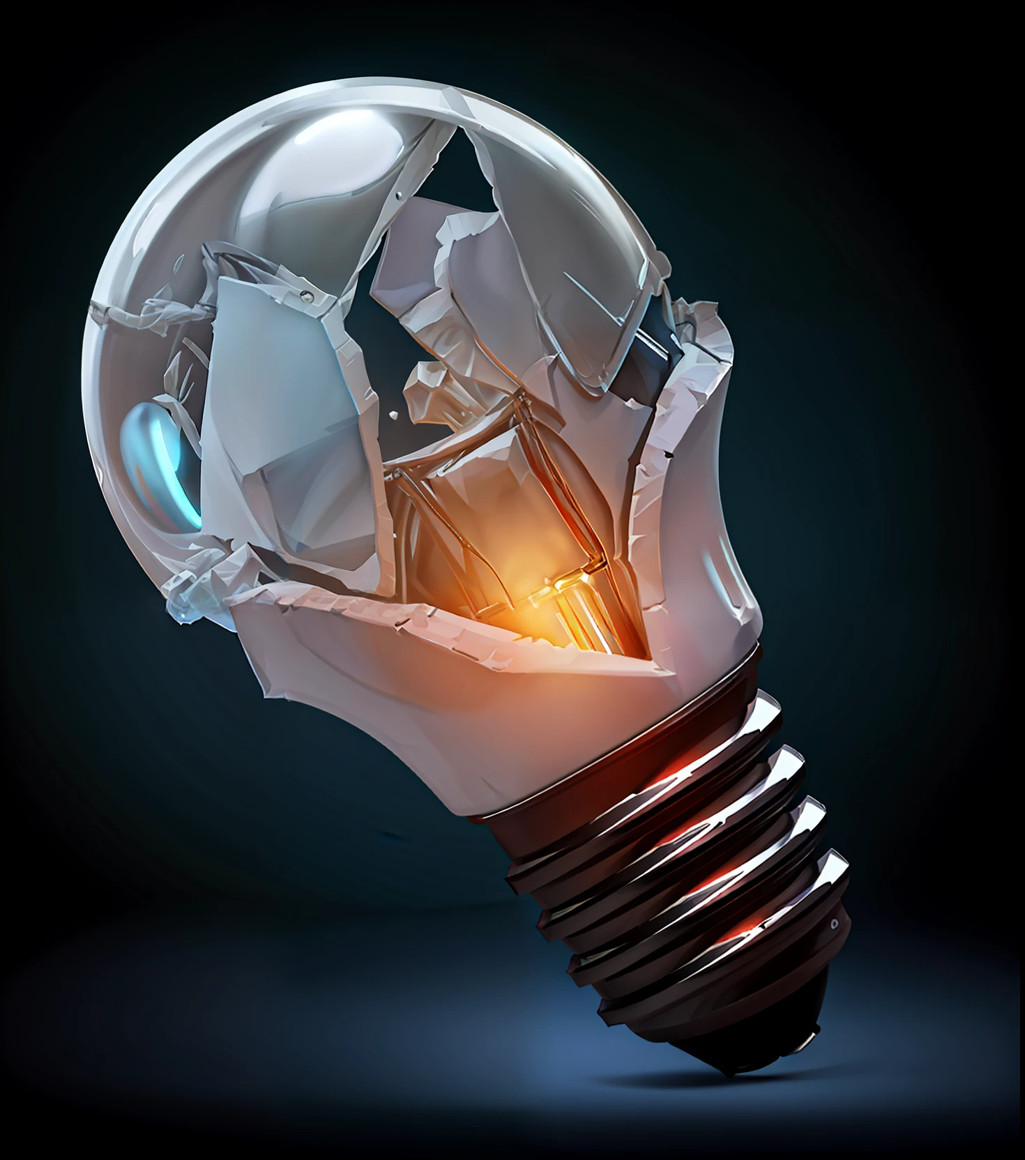Game cartoon,game icons,Game props,estilo dos desenhos animados,The Masterpiece,4K,beste Quality,3D game art style,C4D rendering style,Incomplete bulbs,Broken light bulbs,shabby,shabby light bulb,solid-colored background 、Minimalist、Broken light bulb，succinct