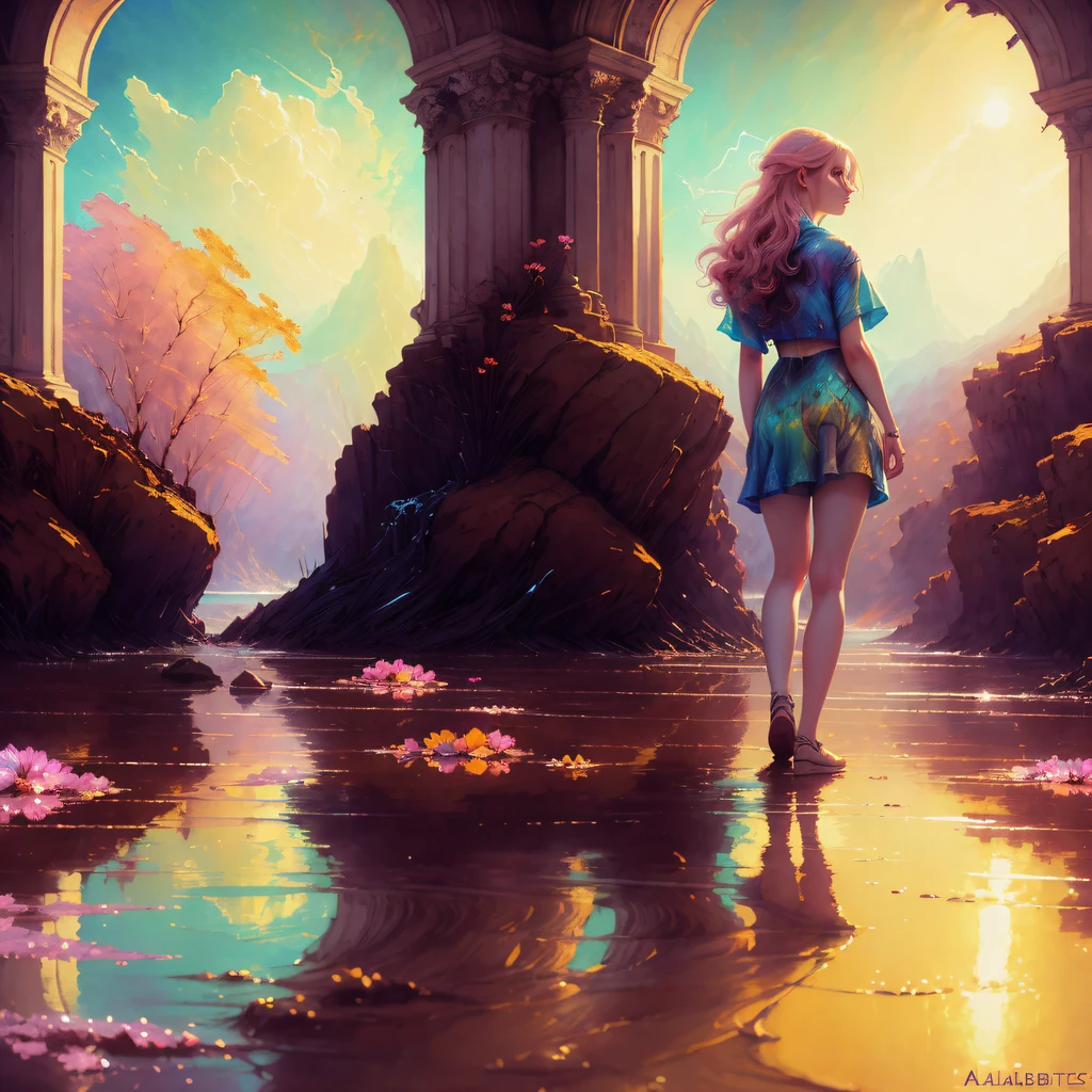 full length body shot,(((ultra warm bright pastel colors))), orange pink white colors, sharp focus, ultra high contrast, lut, ultra insane high resolution intricate textures, texture indentation, there is a gorgeous girl standing on sand wind in the hair, (((((Charlie Bowater, art by Alena Aenami, art by Albert Bierstadt, art by Carne Griffiths))))), luminism, light placement art, octane render, ultra intricately detailed, ultra maximalism, romanticism, 2.5D Parallax Effect, backlight, wet reflections, chromatic aberration,