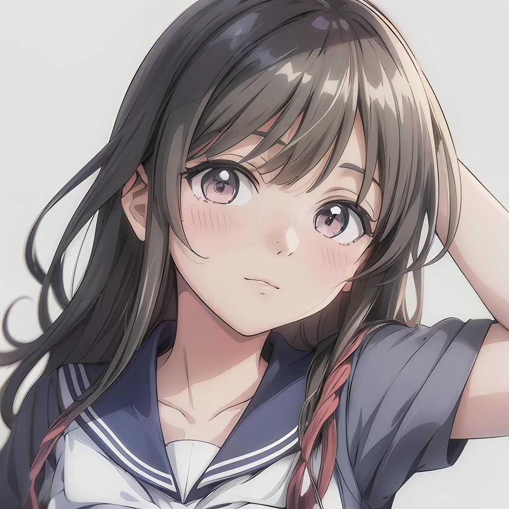 anime girl with long hair and sailor outfit posing for picture, Kantai Collection Style, Anime visuals of cute girls, marin kitagawa fanart, closeup Iwakura Lain, anime moe art style, Smooth Anime CG Art, shikamimi, nishimiya shouko, portrait anime girl, iwakura lain, kawaii realistic portrait, portrait of cute anime girl