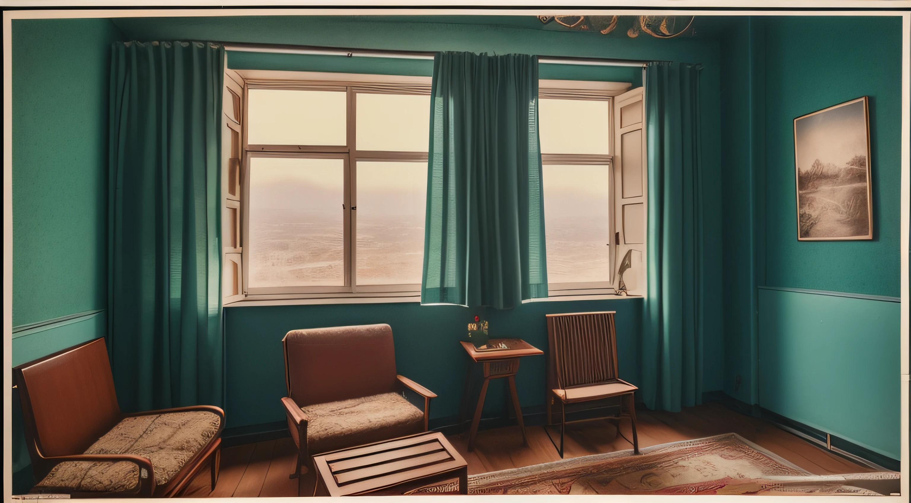 (wide full-length  photo of a room in soviet hostel), (soviet carpet on wall), posters, chair, table, intricate details, cinematic, atmospheric, subsurface scattering, style of sovietwave, during 1996, film grain, faded memories, old memecore, shot by Gregory Halpern using Canon Eos 2000D APS–C DSLR Camera with EE–S 18–55 mm lens ––ar 3:2 ––v 5.1